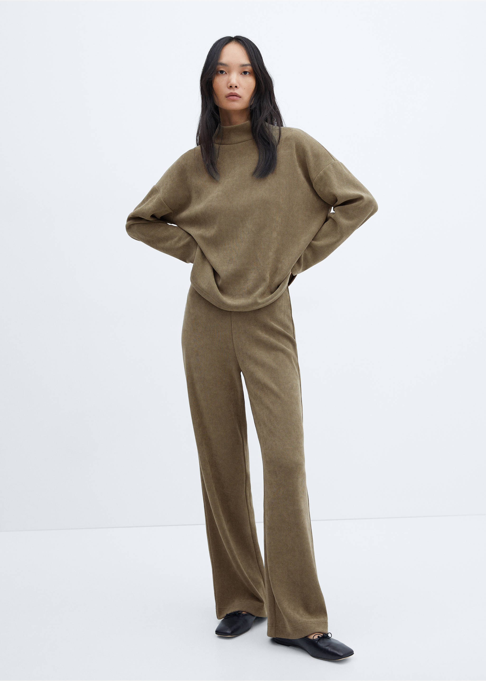 Corduroy sweatshirt with perkins neck - General plane, Charcoal. Ref: 57057742-00.