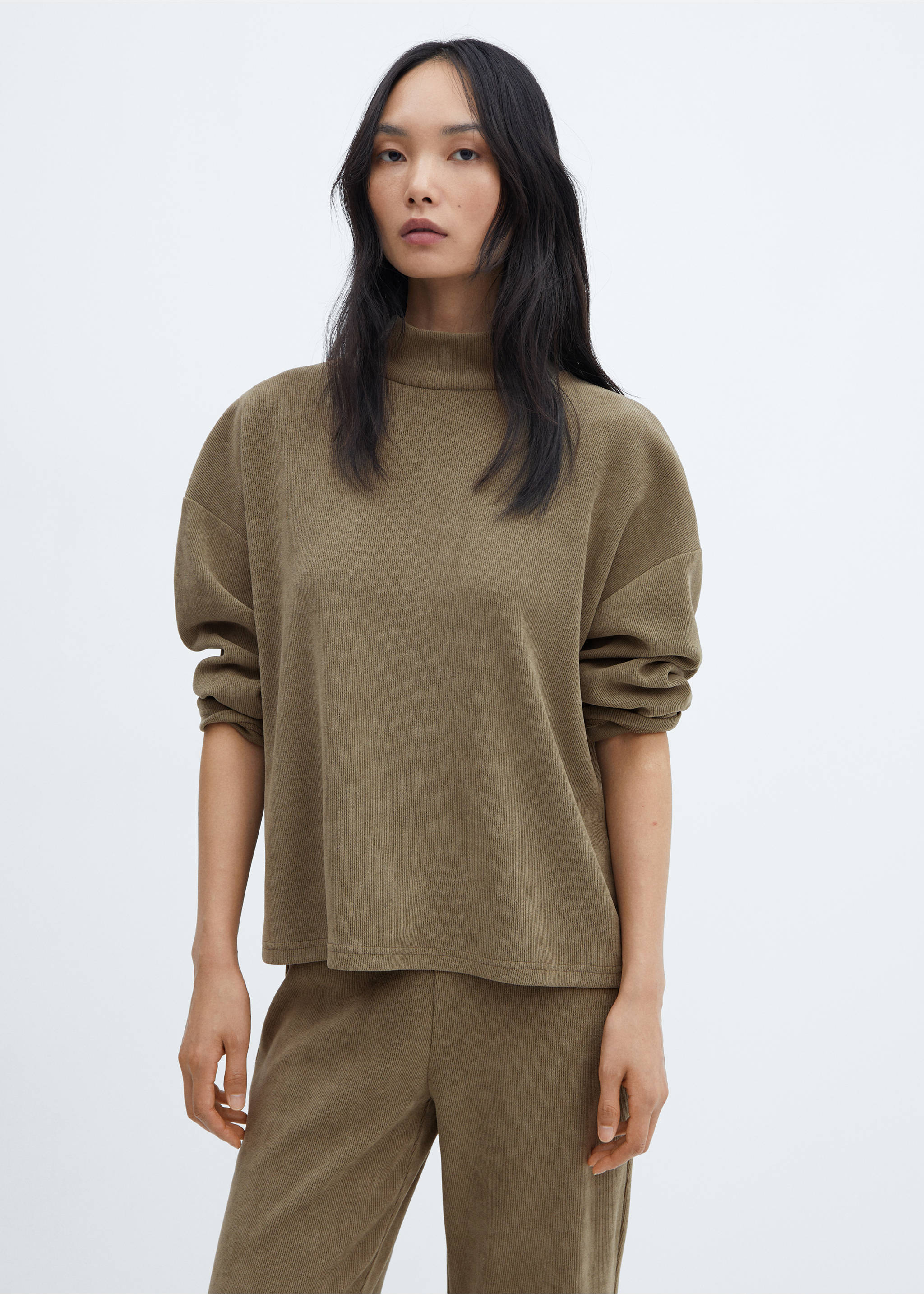 Corduroy sweatshirt with perkins neck - Medium plane, Charcoal. Ref: 57057742-00.