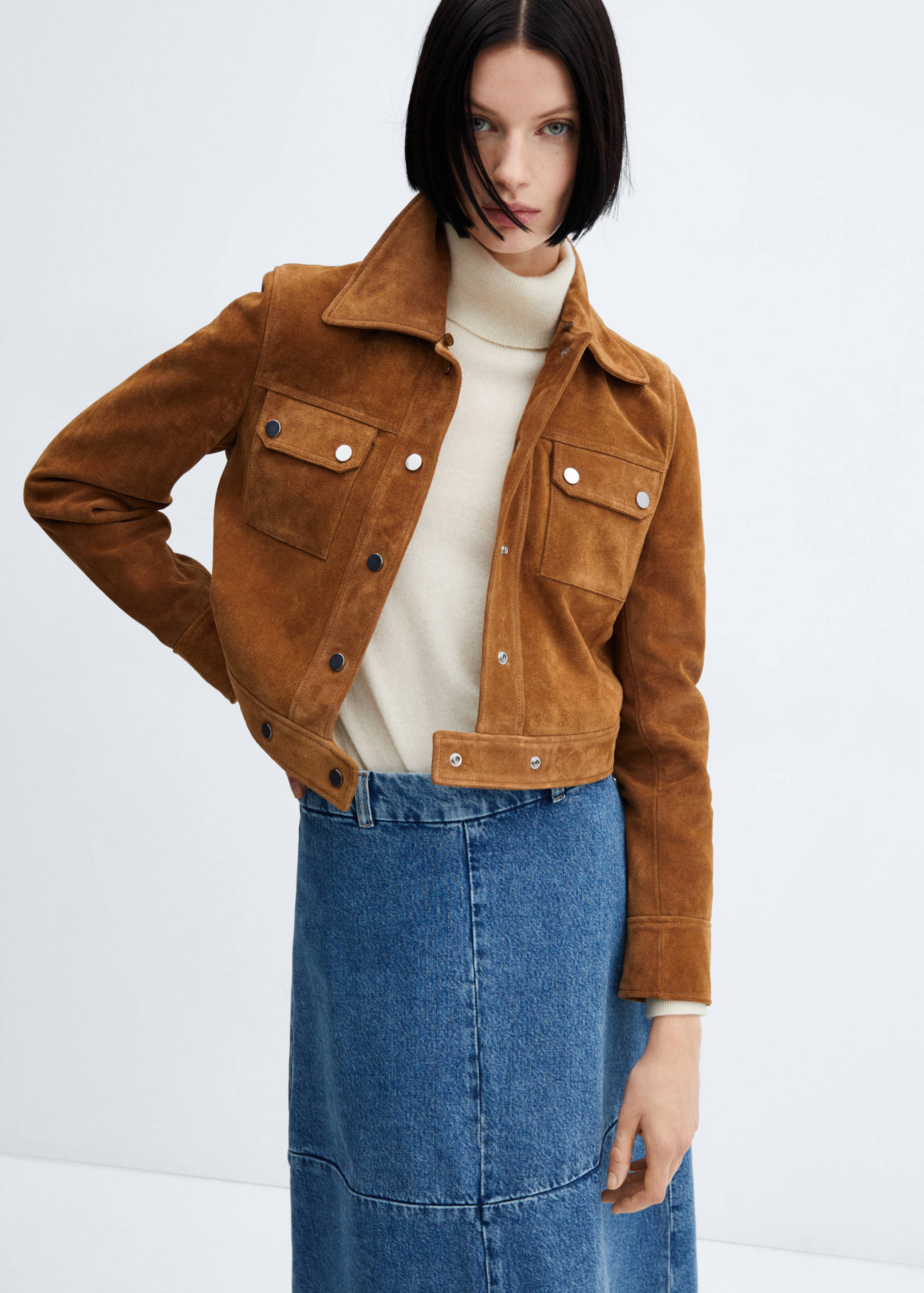 Suede jacket with fur-effect collar - Details of the article 2