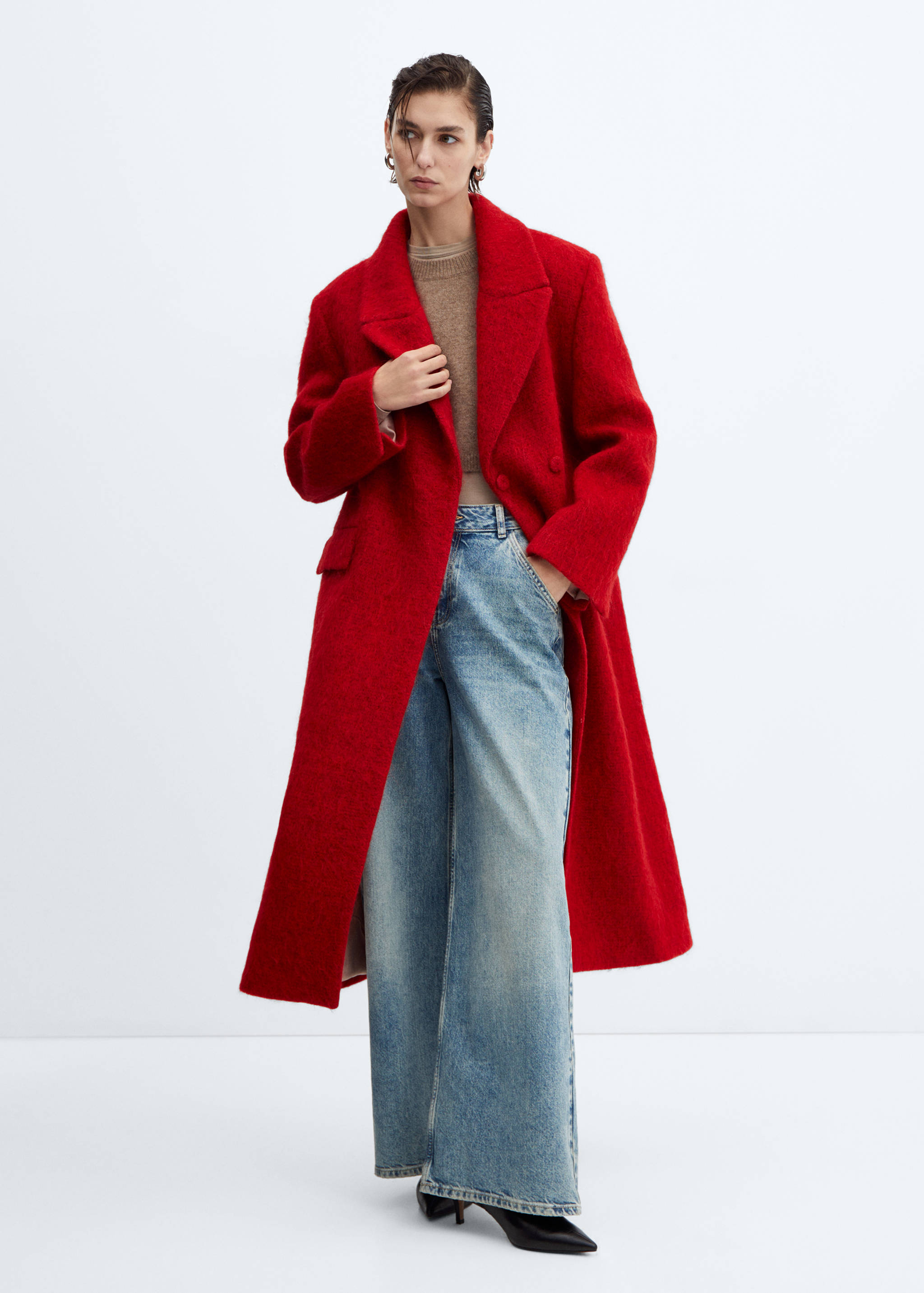 Long alpaca wool coat - General plane