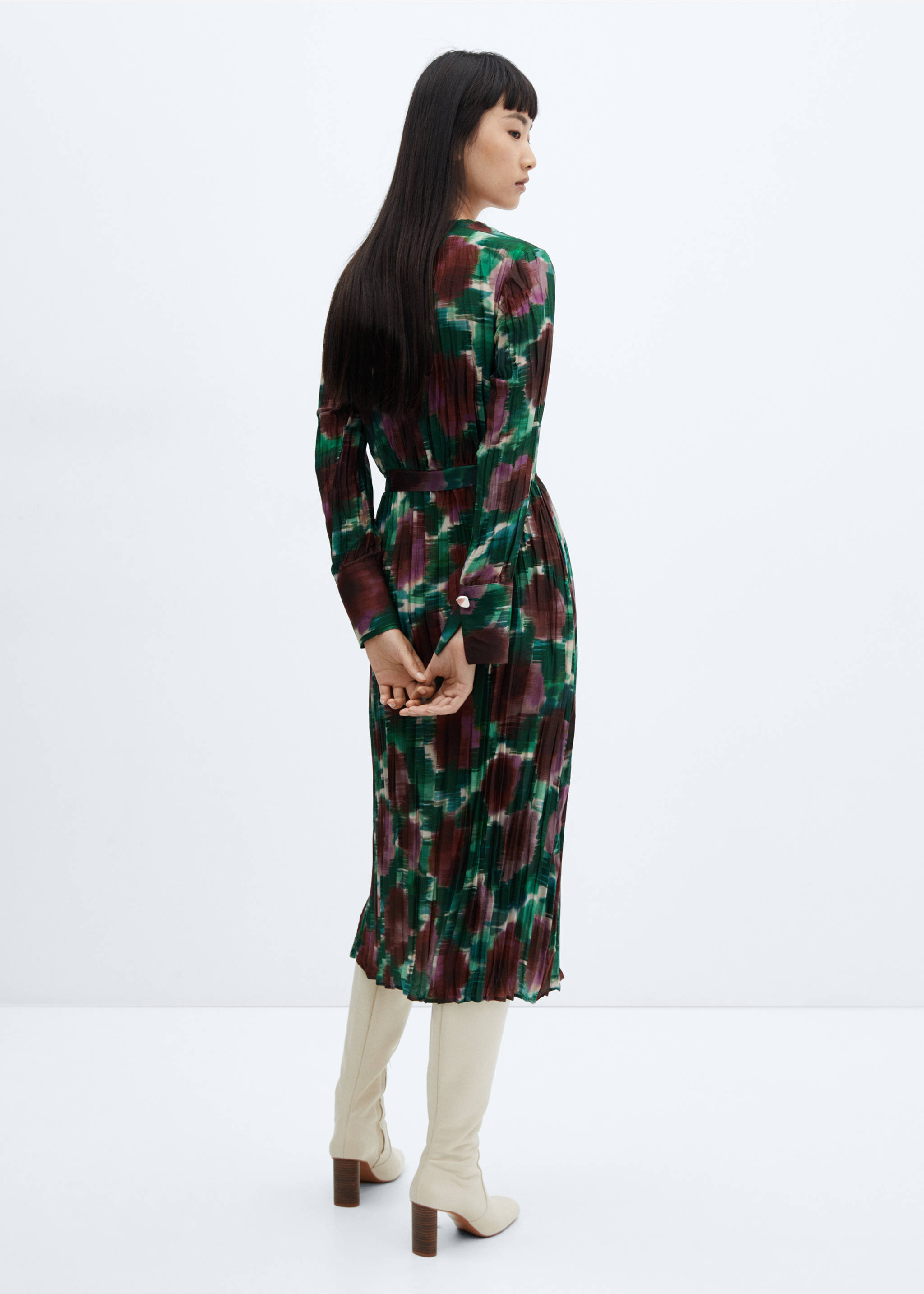 Pleated wrap dress - Reverse of the article, Green. Ref: 57058278-00.