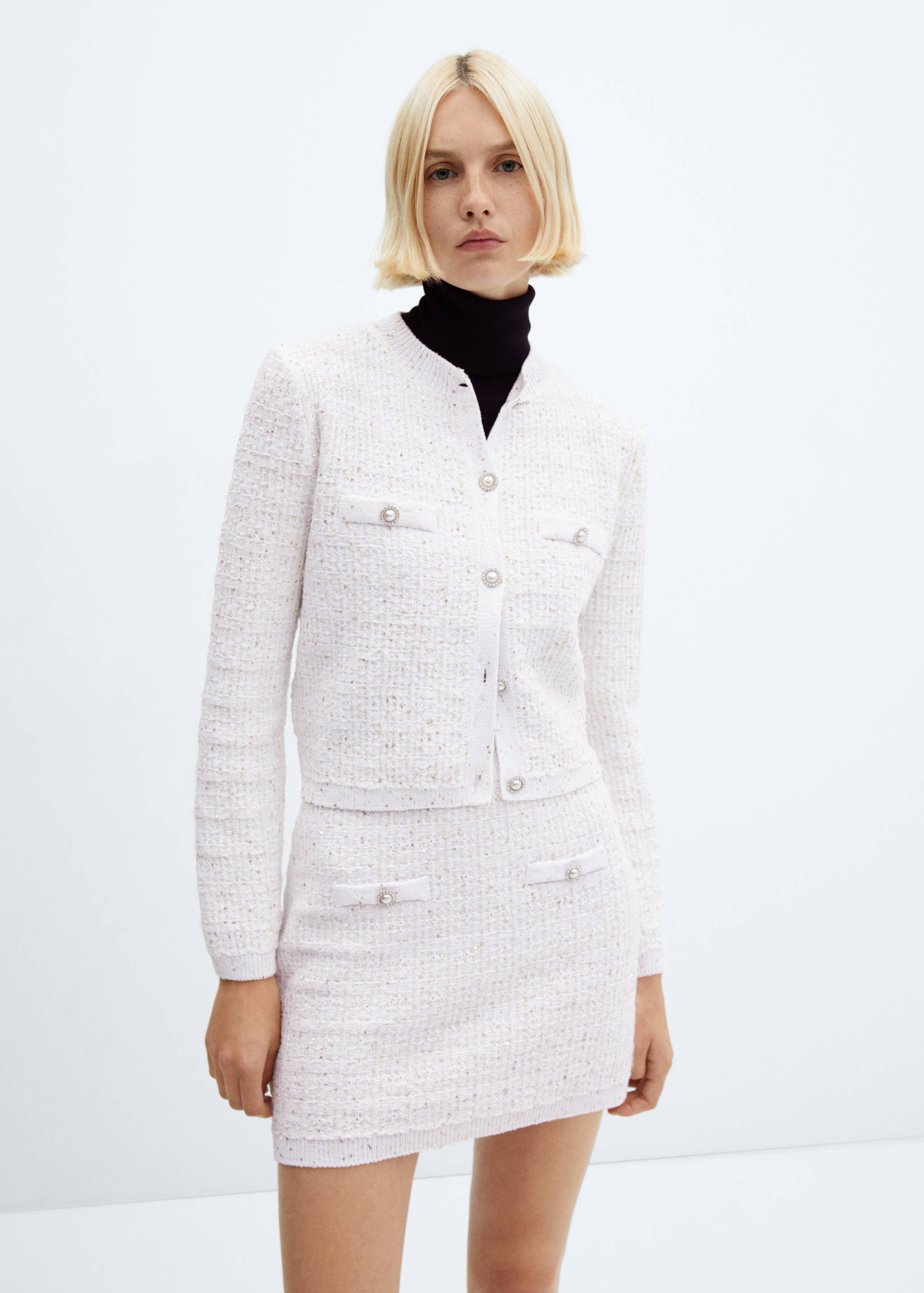 Tweed cardigan with jewel button - Medium plane