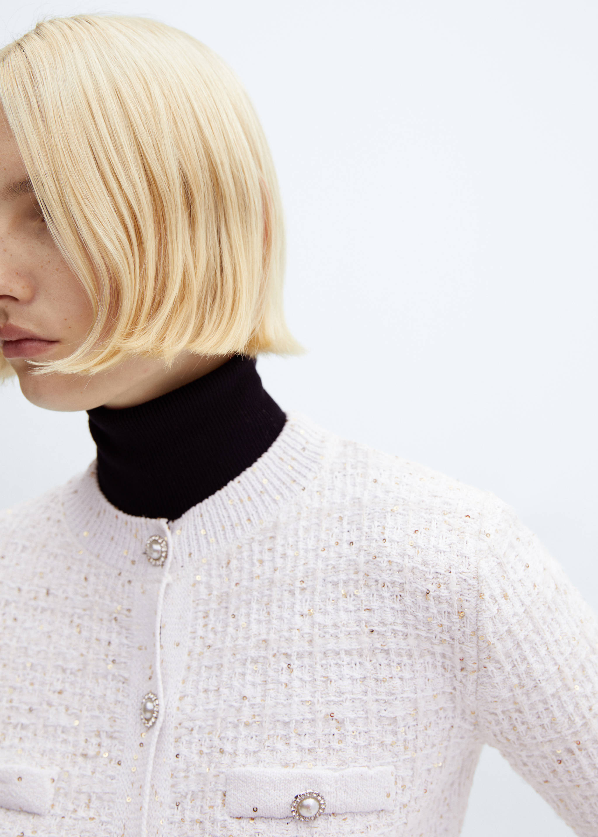 Tweed cardigan with jewel button - Details of the article 1