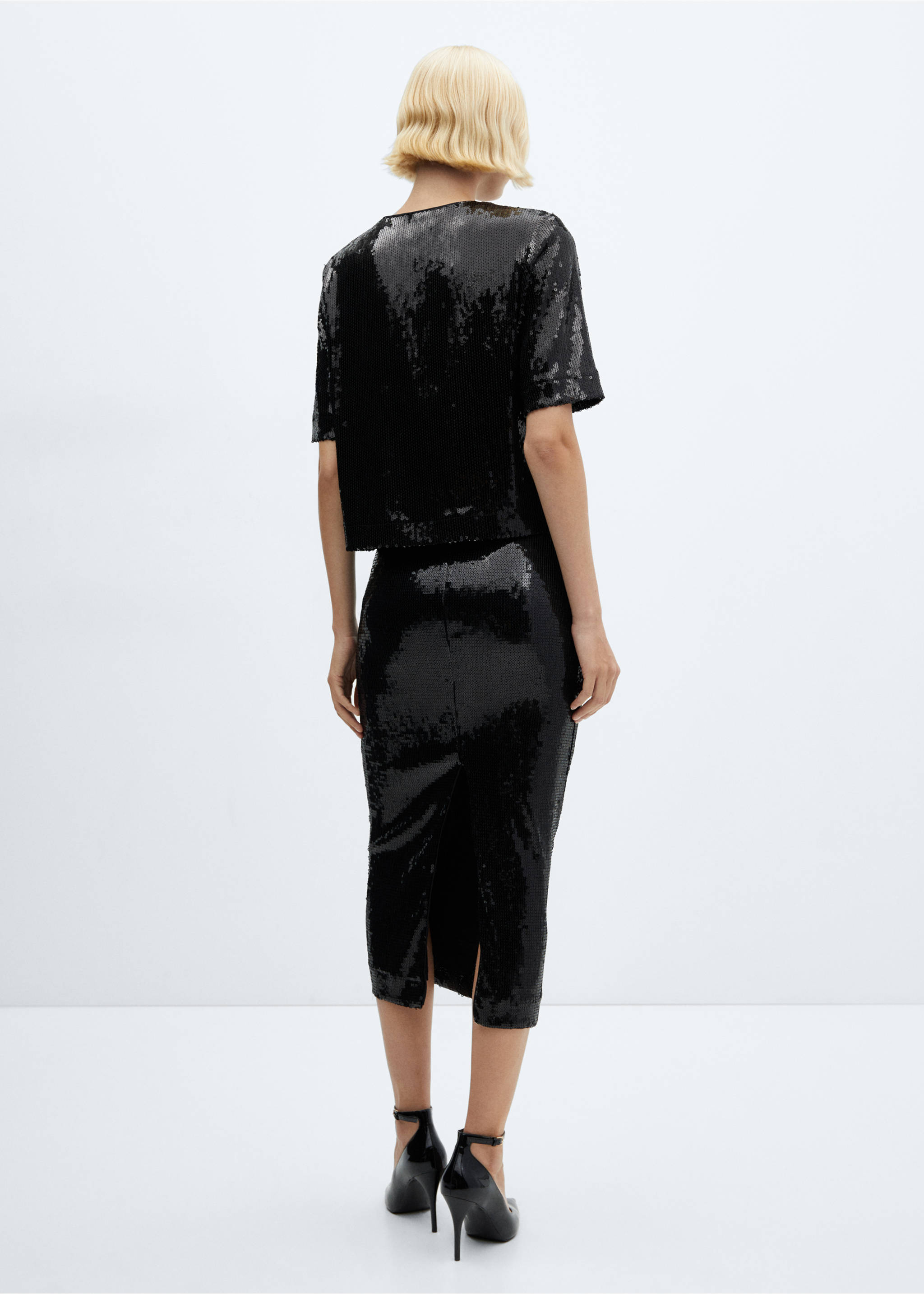Sequin midi skirt - Reverse of the article, Black. Ref: 57059101-00.