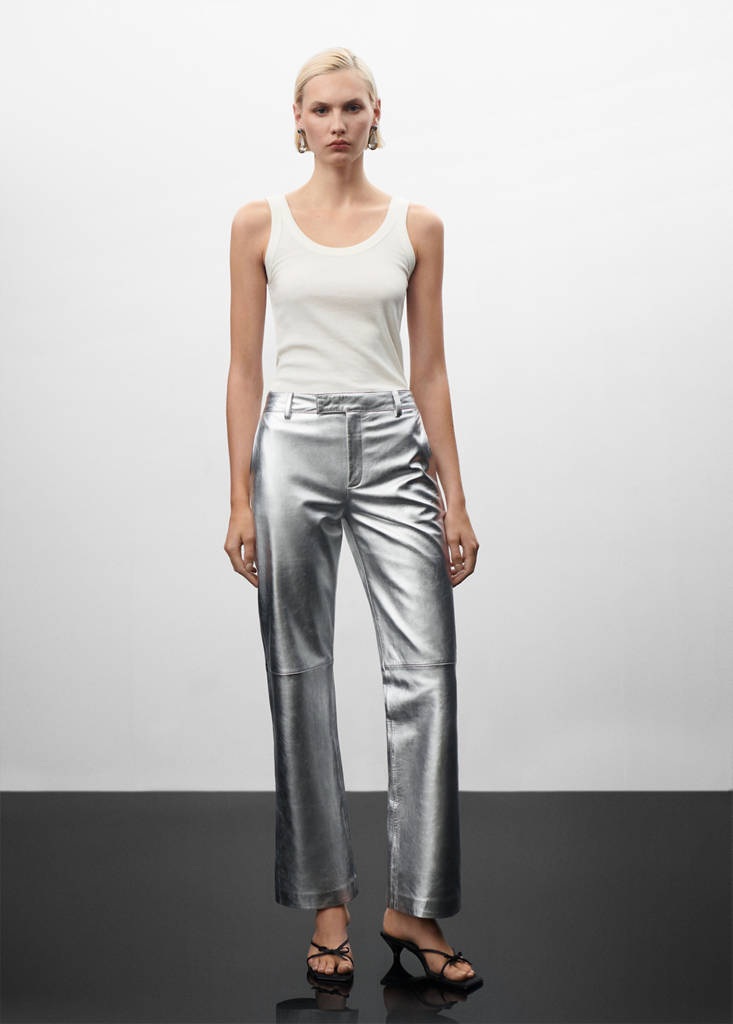Metallic leather trousers — Silver