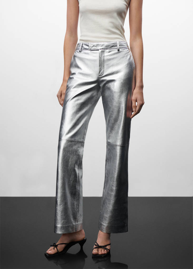Metallic leather trousers — Silver