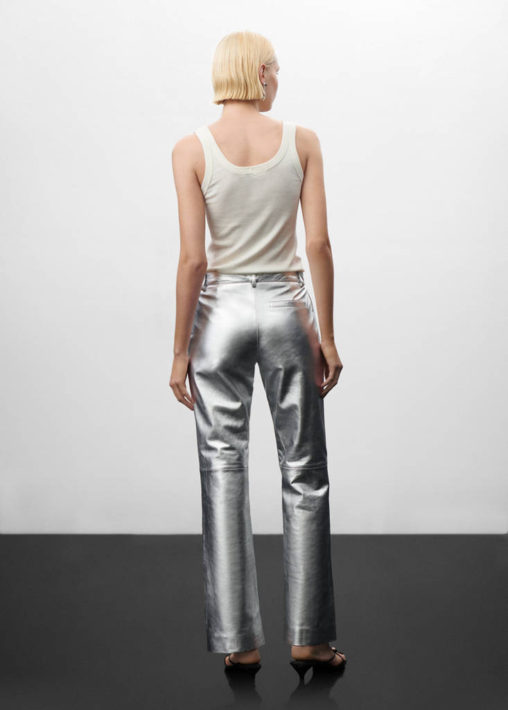 Metallic leather trousers — Silver