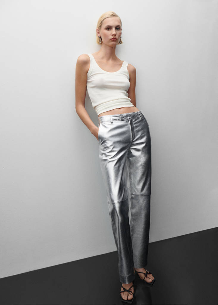 Metallic leather trousers — Silver