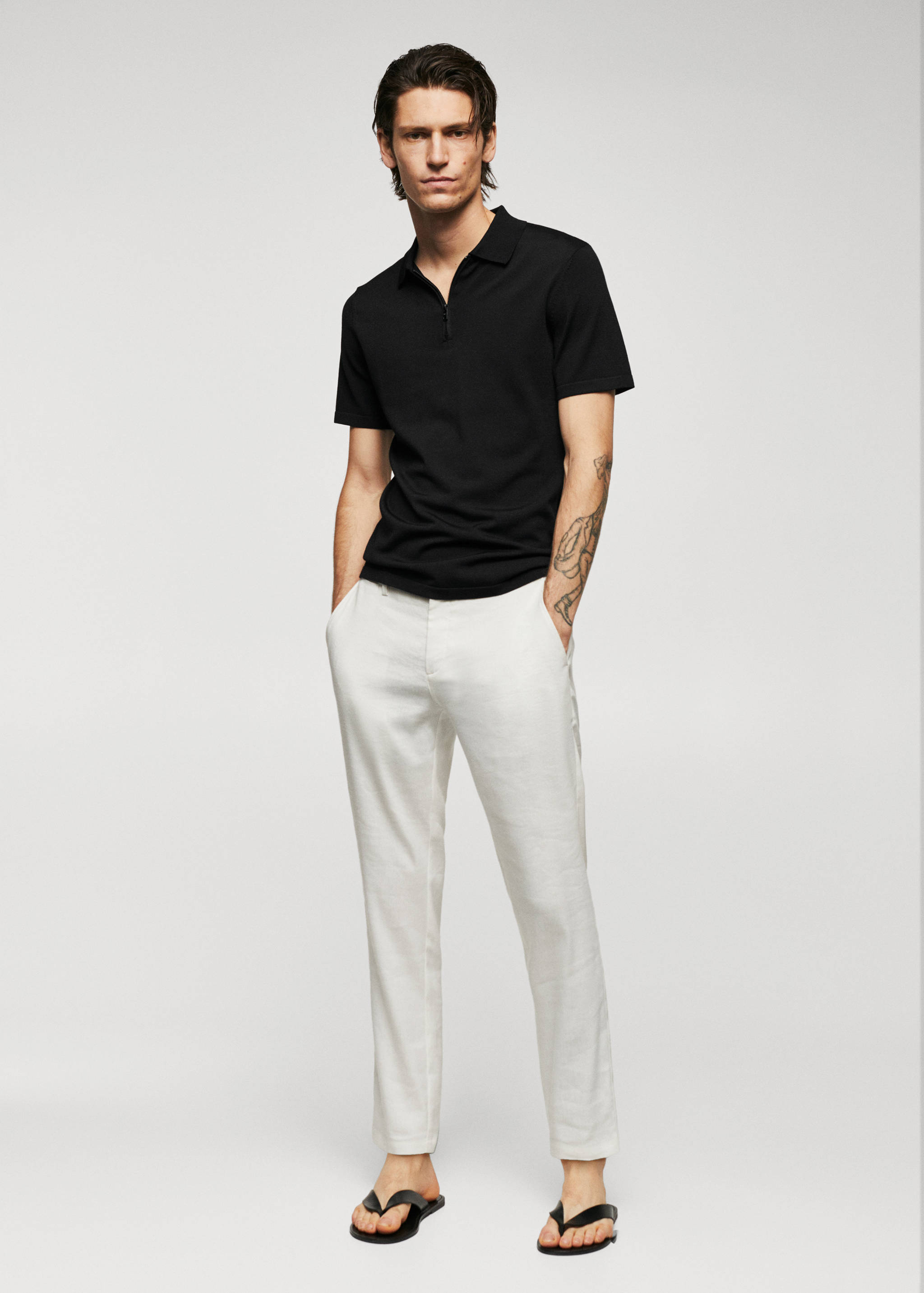 Fine-knit polo shirt with zip - General plane
