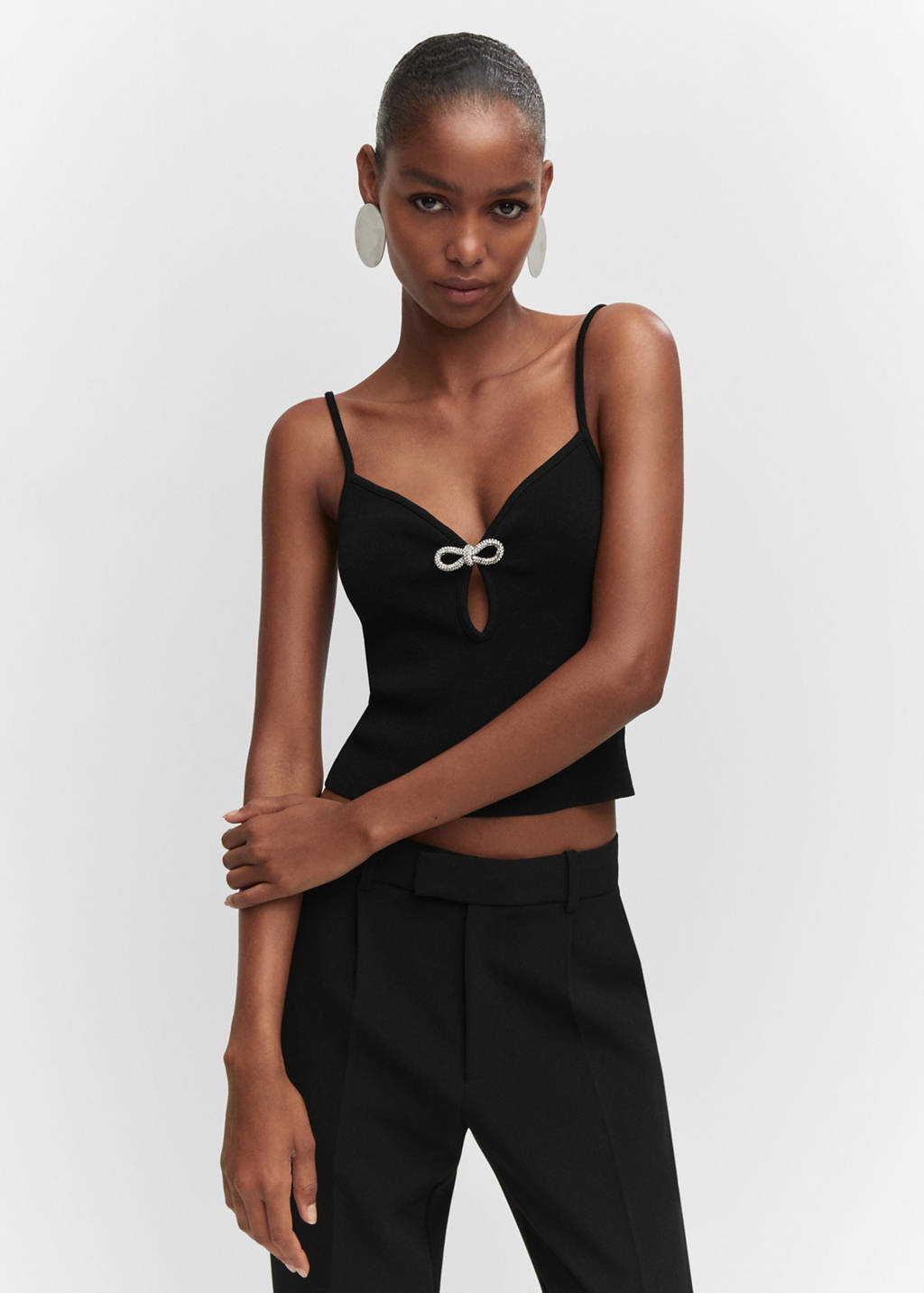 Knitted top with rhinestone detail - Women | MANGO USA