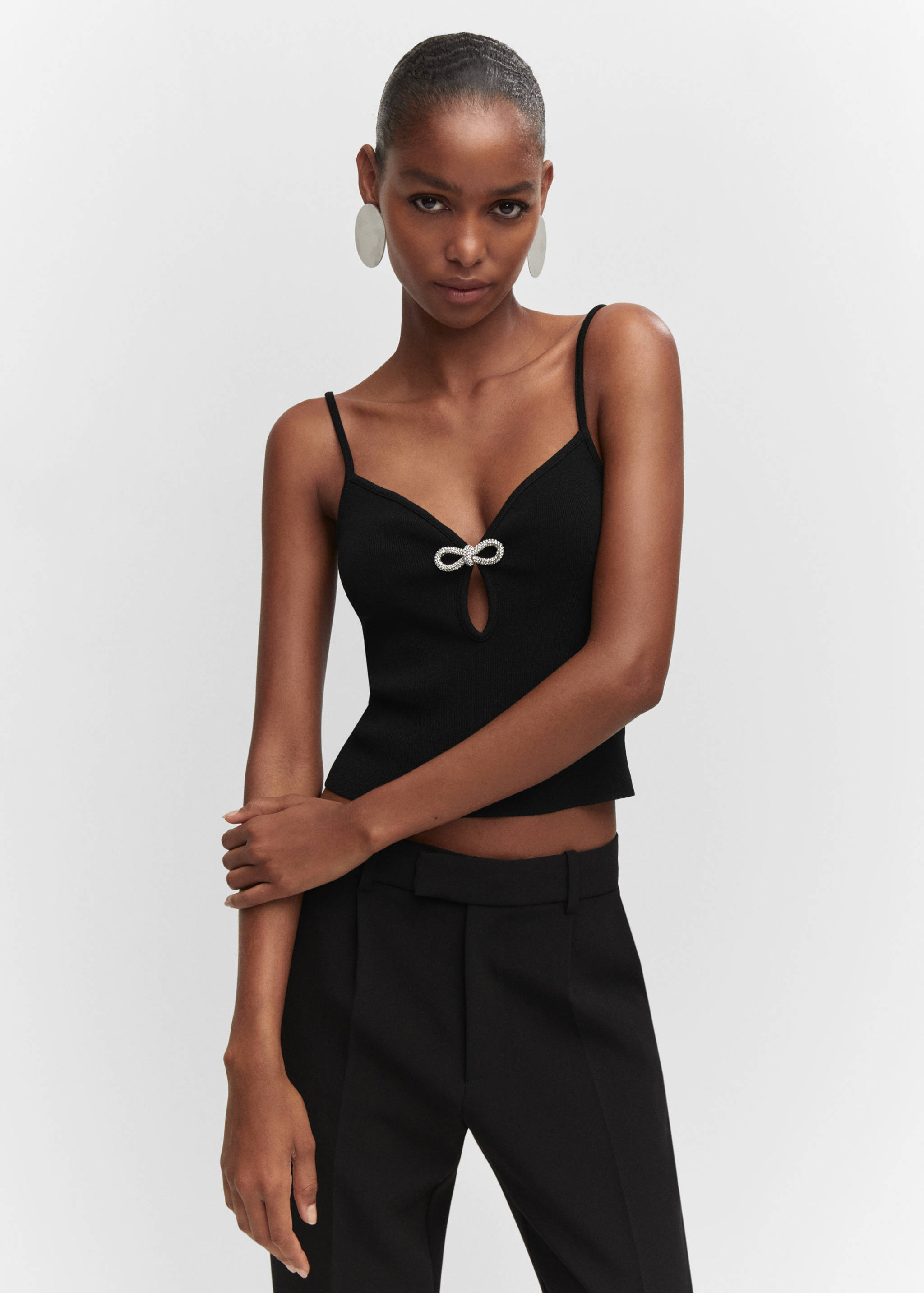 Knitted top with rhinestone detail - Women | MANGO USA