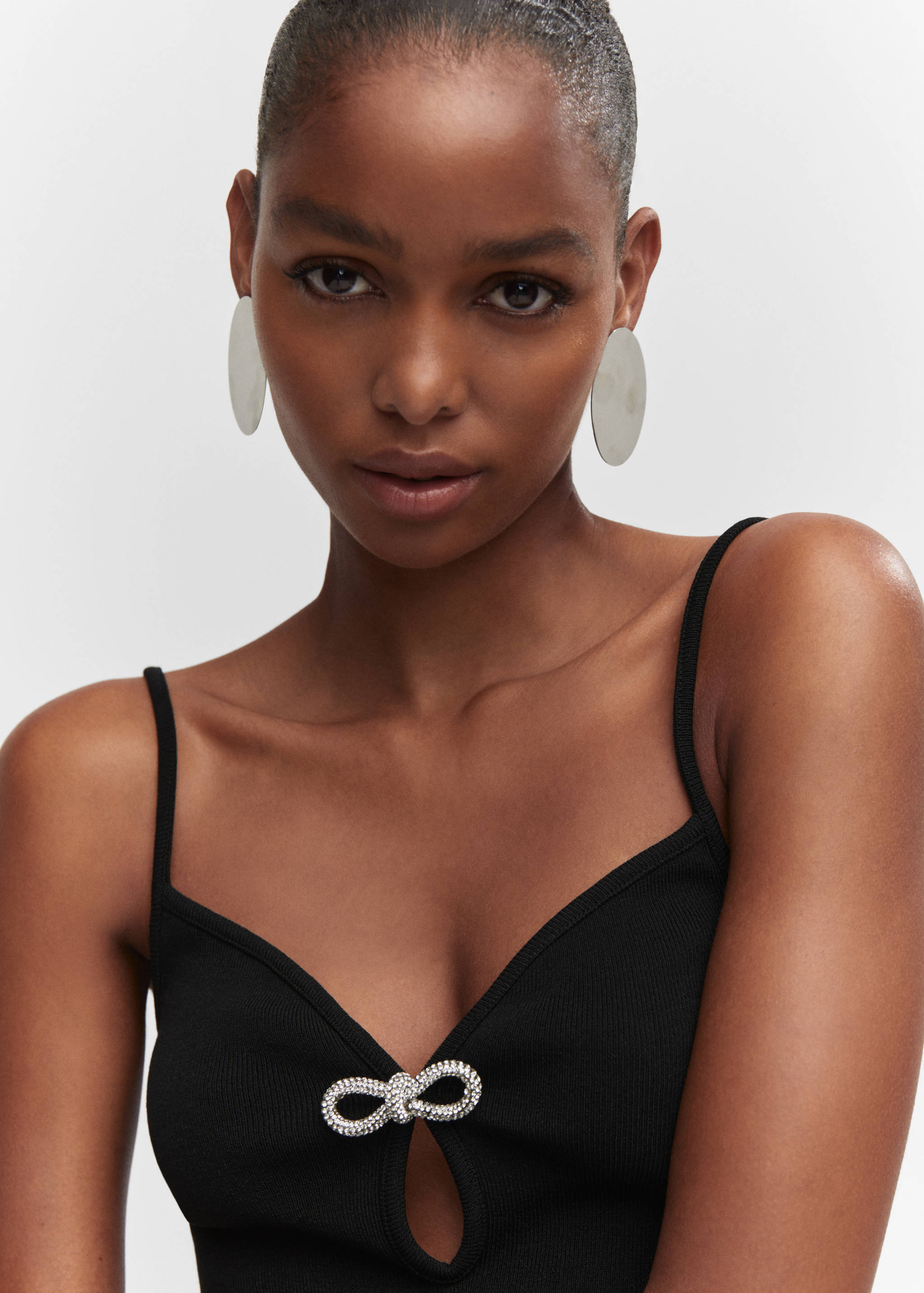 Knitted top with rhinestone detail - Women | MANGO USA