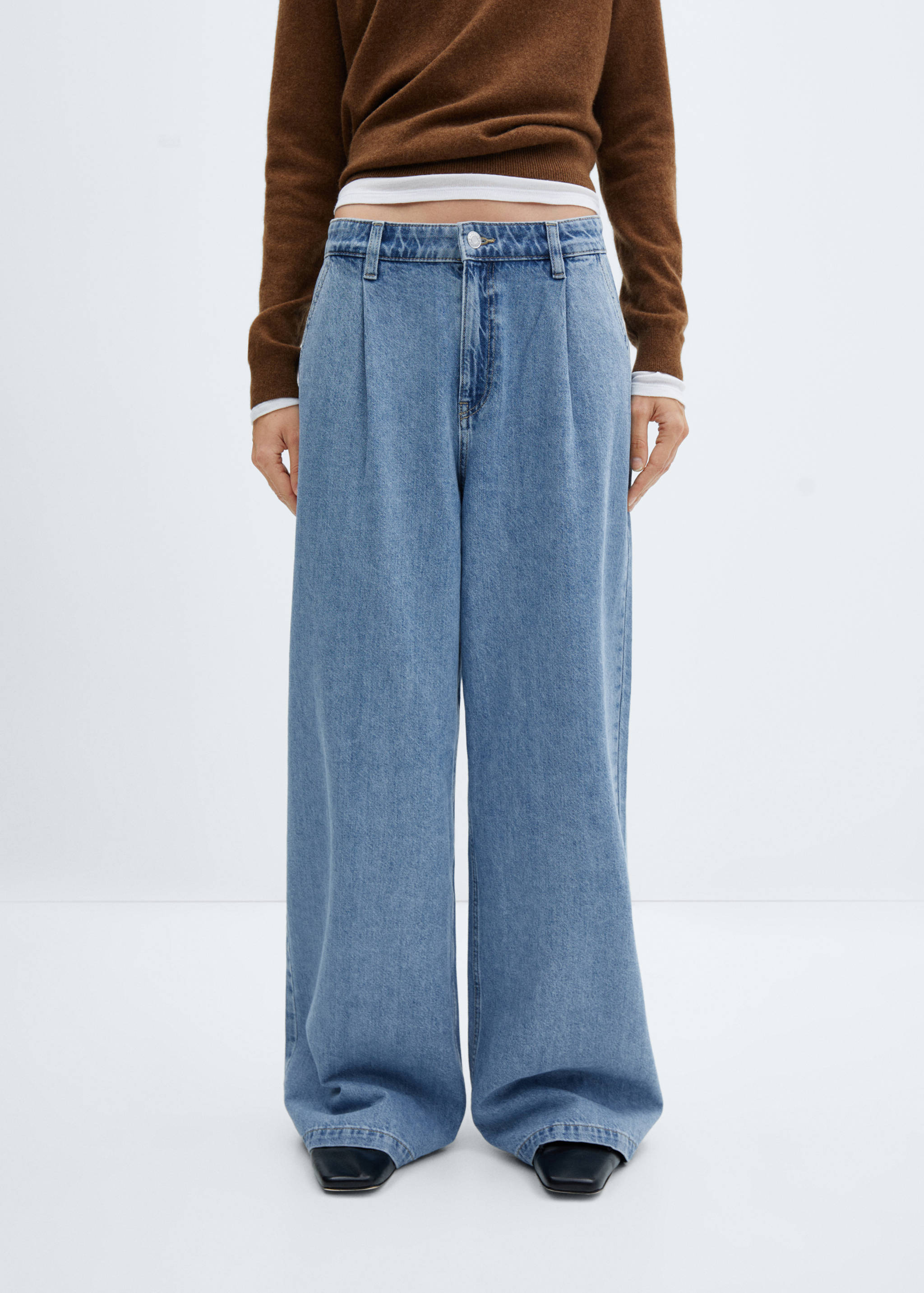 Wide leg pleated jeans - Medium plane