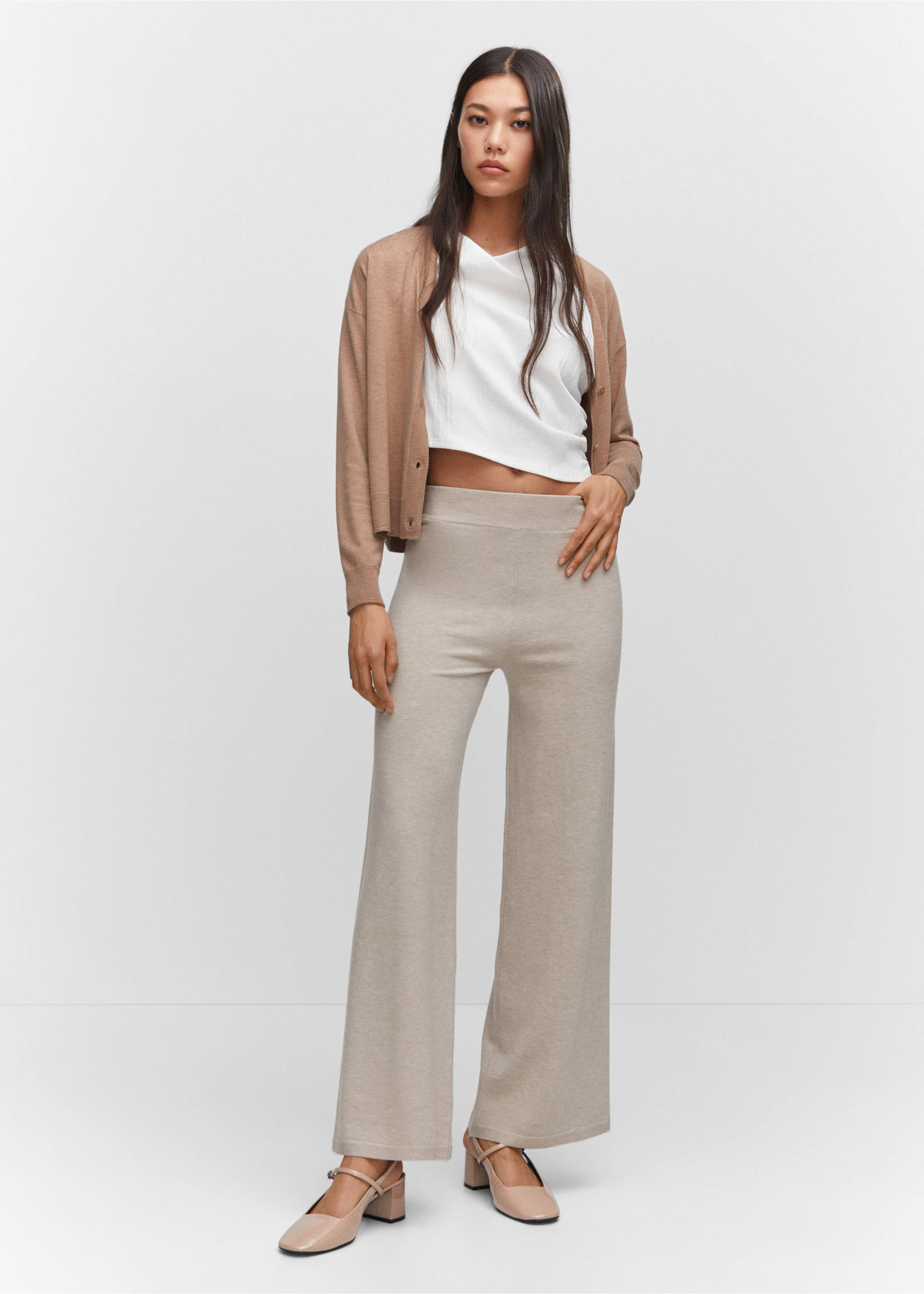 Fine-knit wideleg trousers - General plane, Light/Pastel Grey. Ref: 57063801-00.