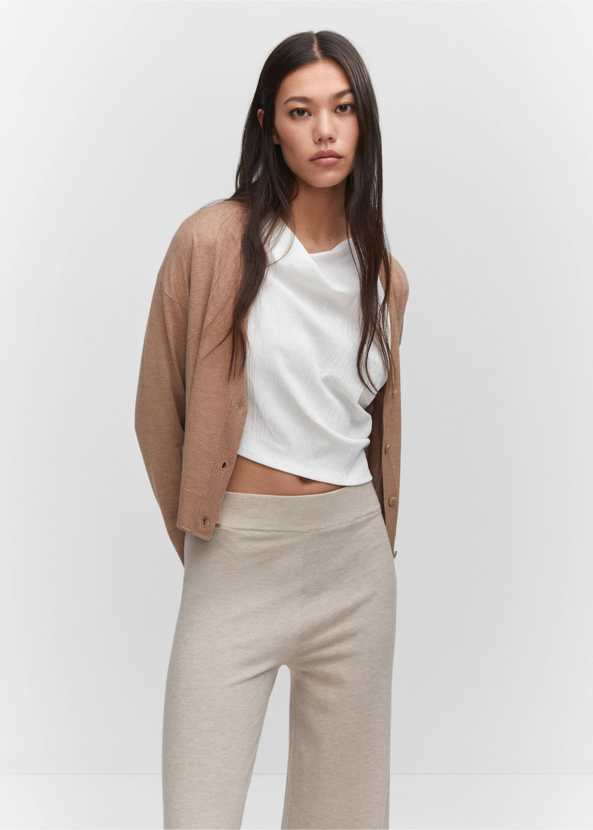 Fine-knit wideleg trousers - Details of the article 1, Light/Pastel Grey. Ref: 57063801-00.