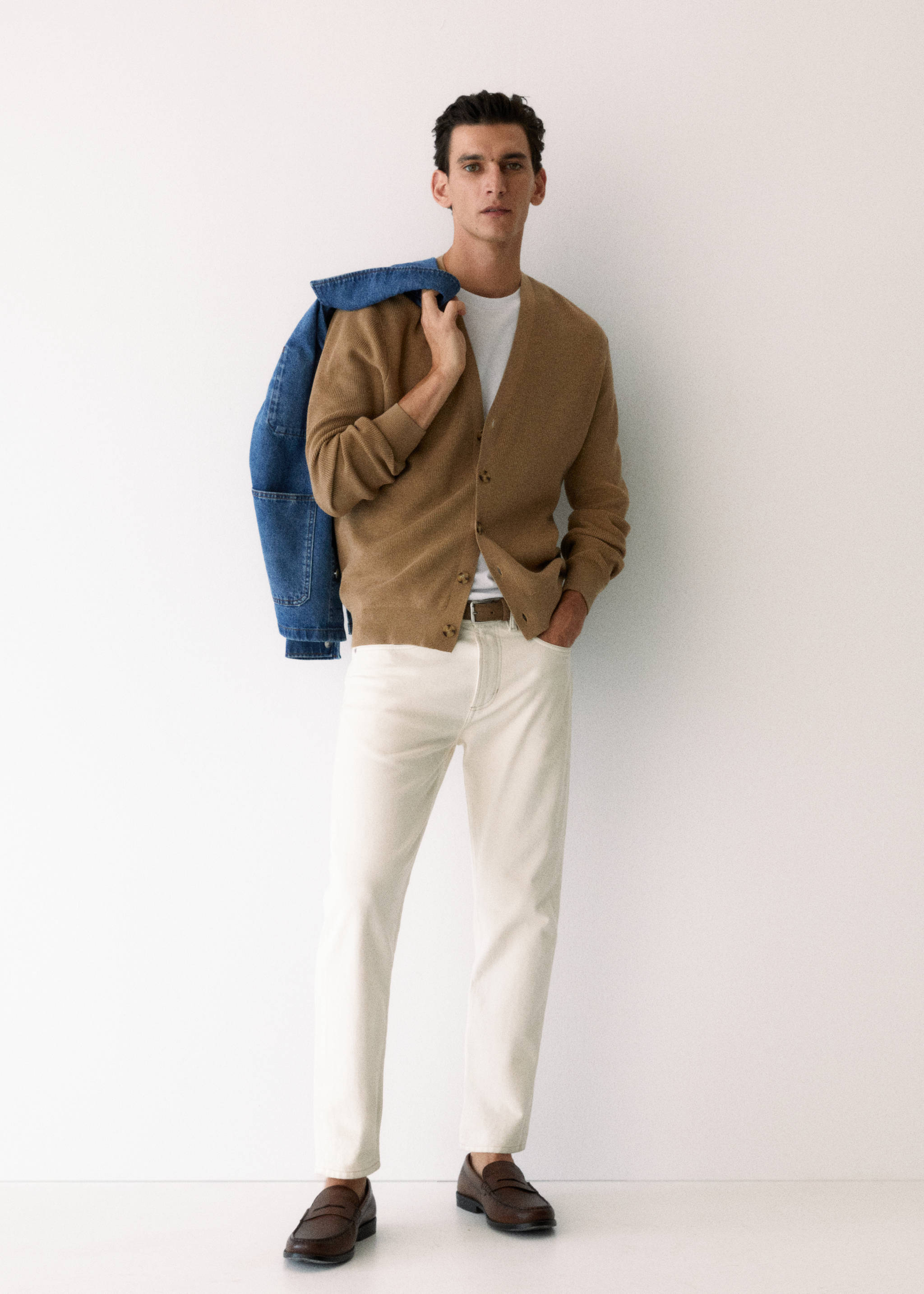 结构棉质开衫 - null