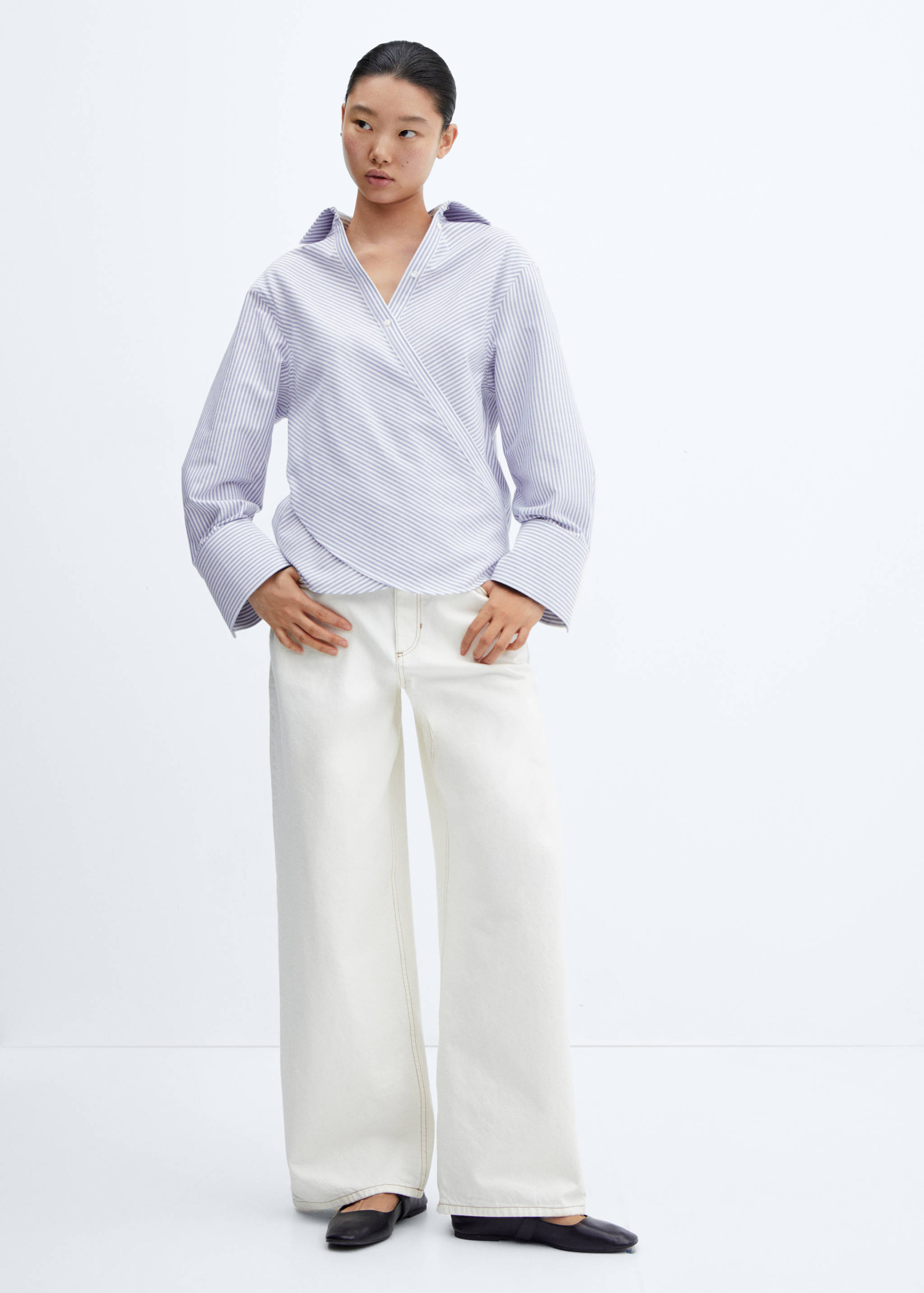 Striped cotton wrap blouse - General plane
