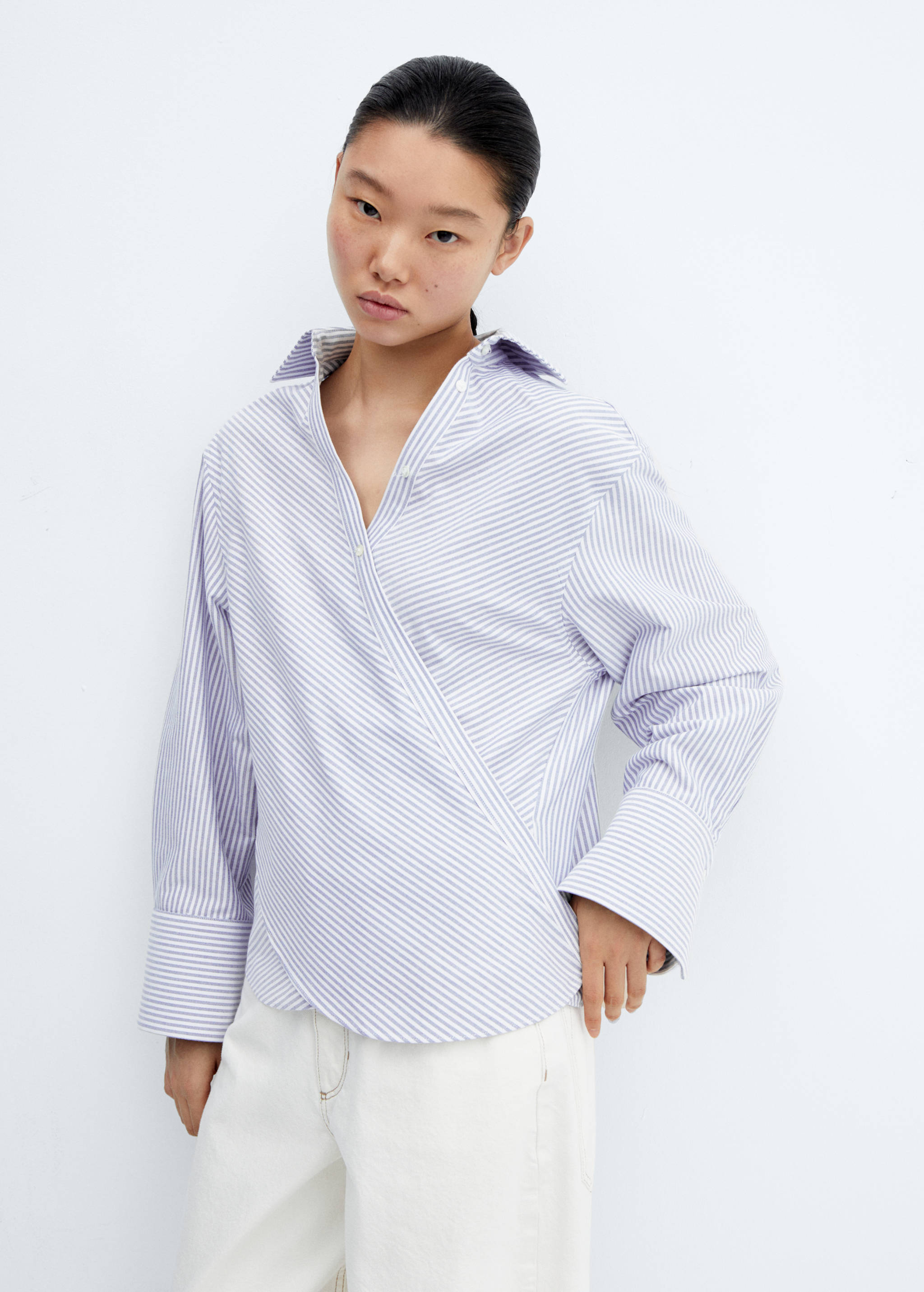 Striped cotton wrap blouse - Medium plane