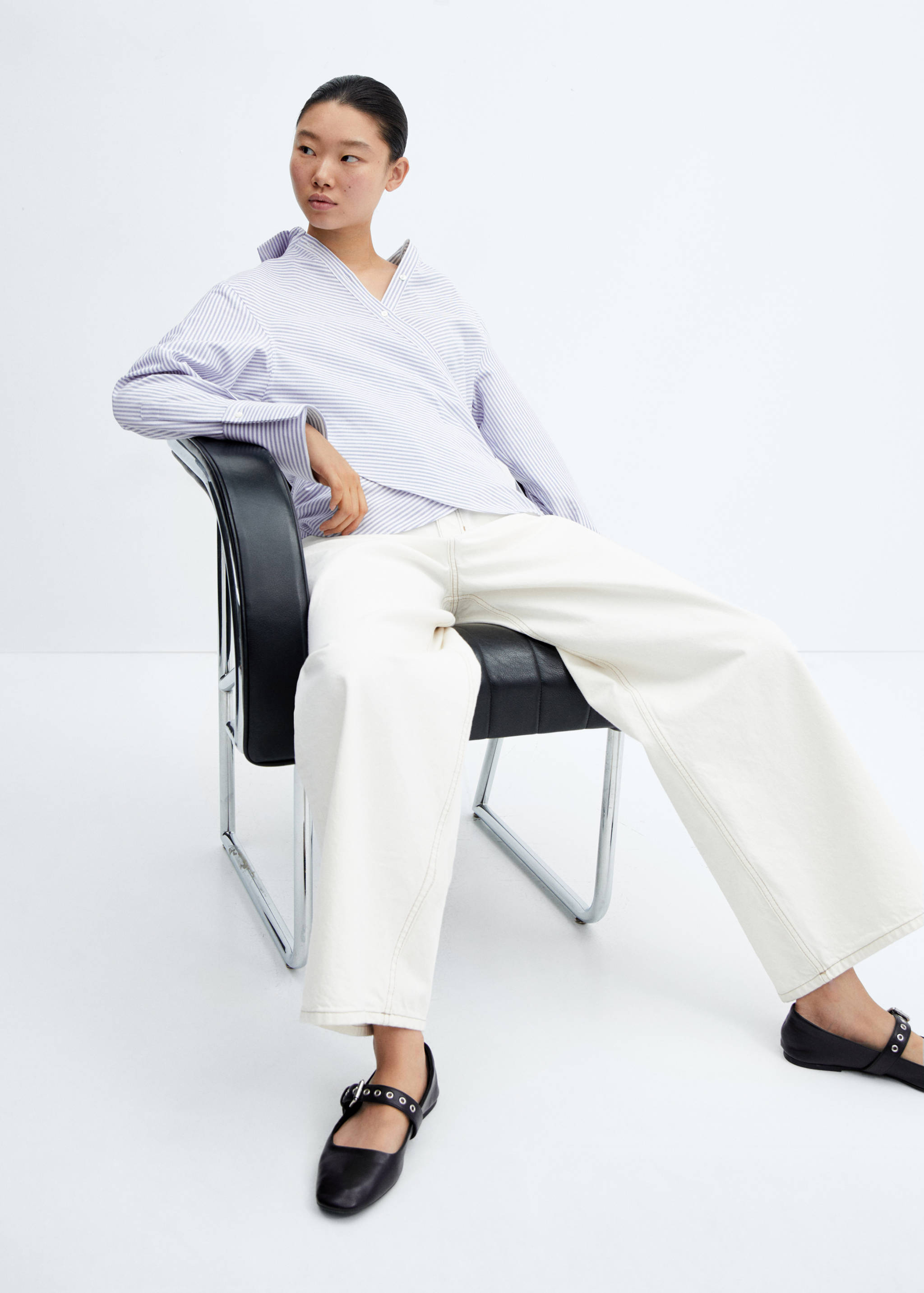 Striped cotton wrap blouse - Details of the article 2
