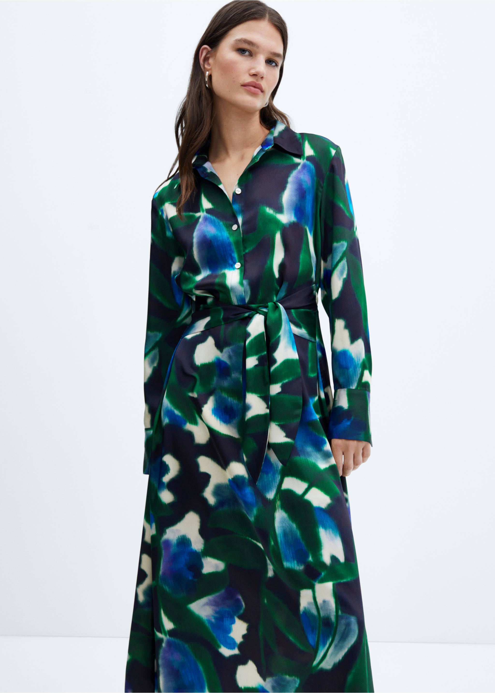 Printed shirt dress - Medium plane, Green. Ref: 57065812-00.