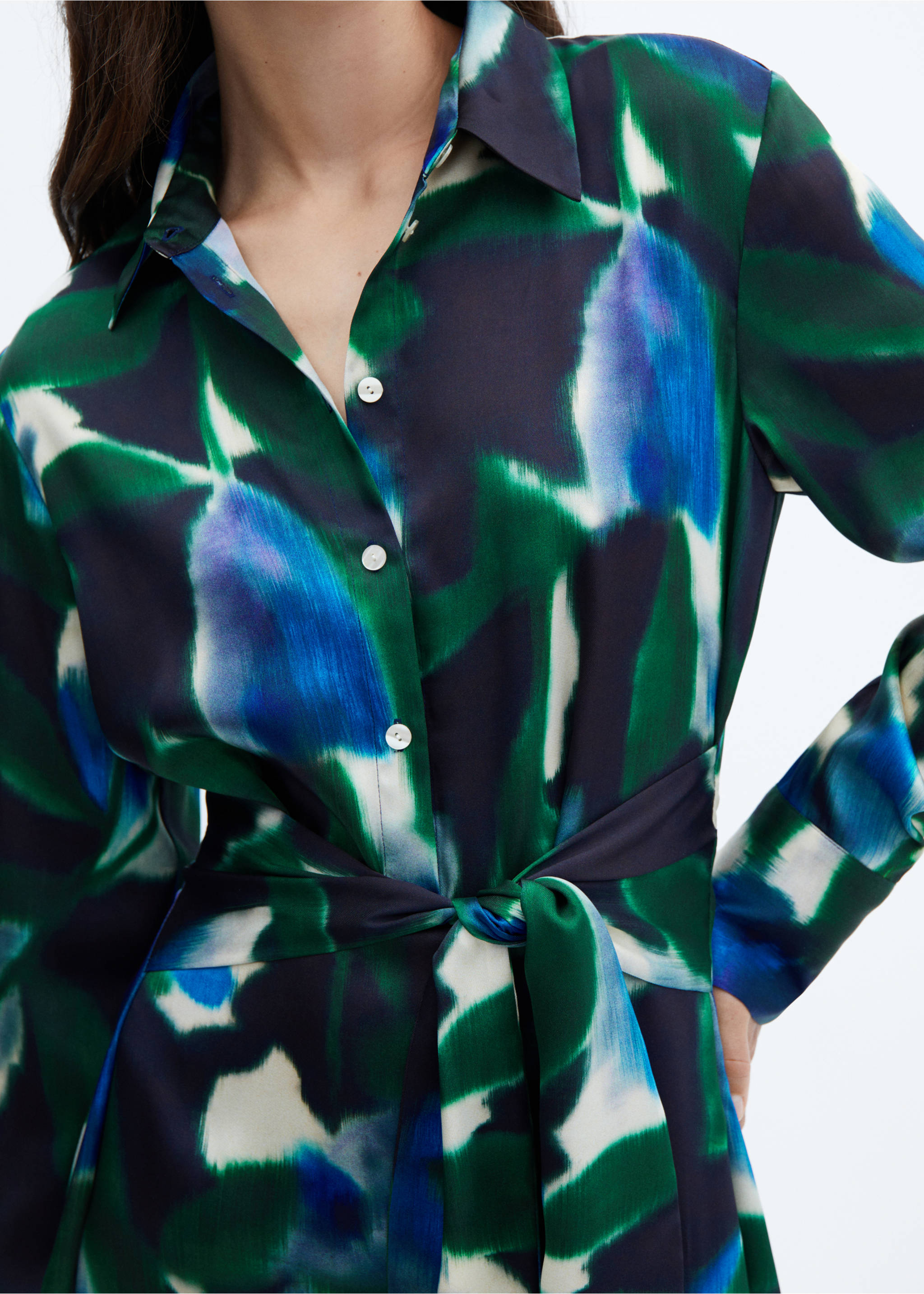 Printed shirt dress - Details of the article 3, Green. Ref: 57065812-00.