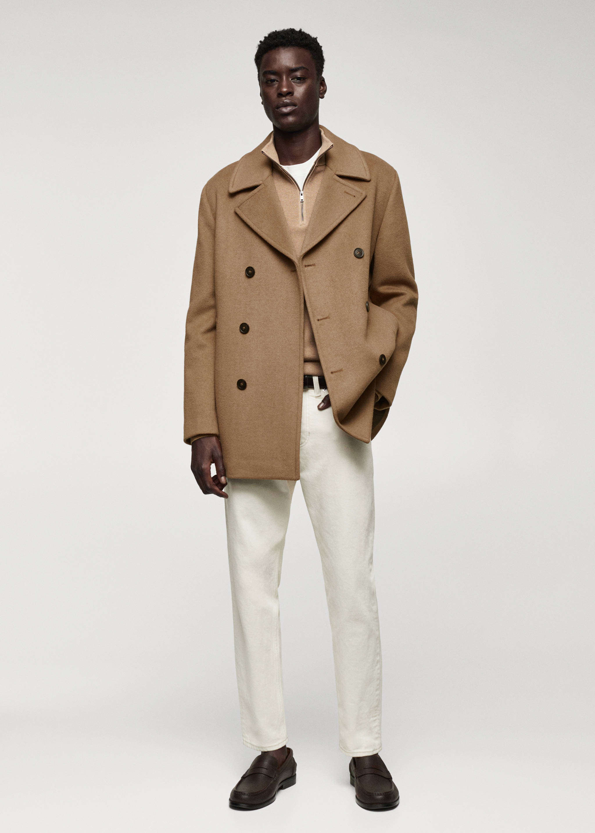 Recycled wool double-breasted coat - General plane