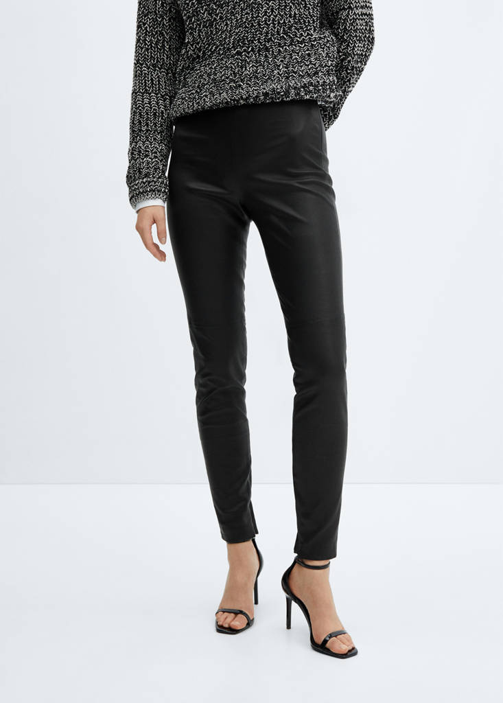 Leather leggings with zip — Black