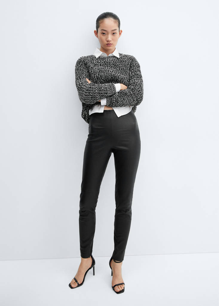 Leather leggings with zip — Black
