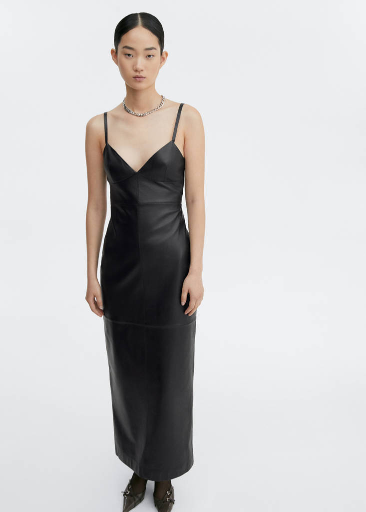 Leather dress with straps — Black