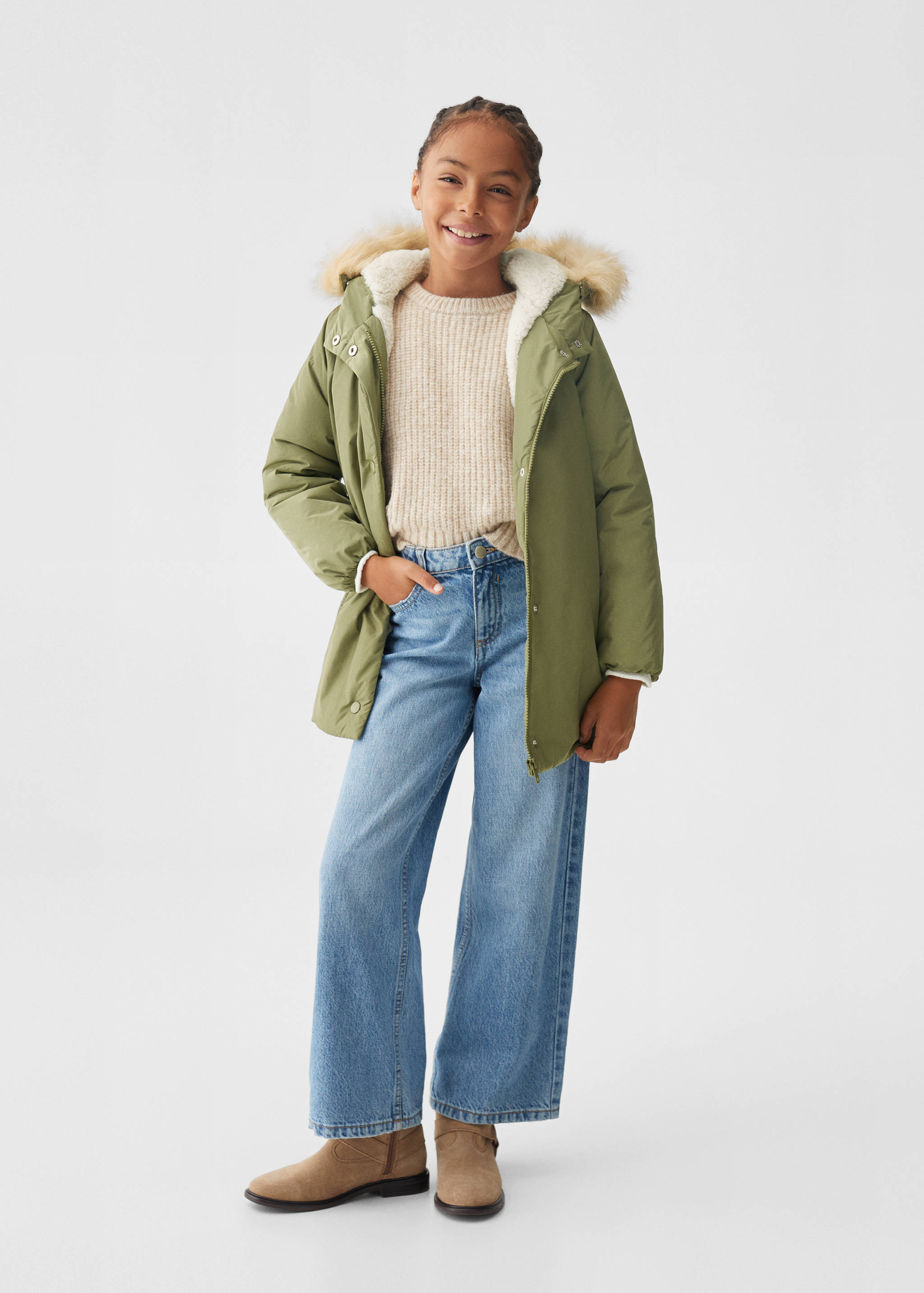 Anorak with shearling-effect hood - General plane