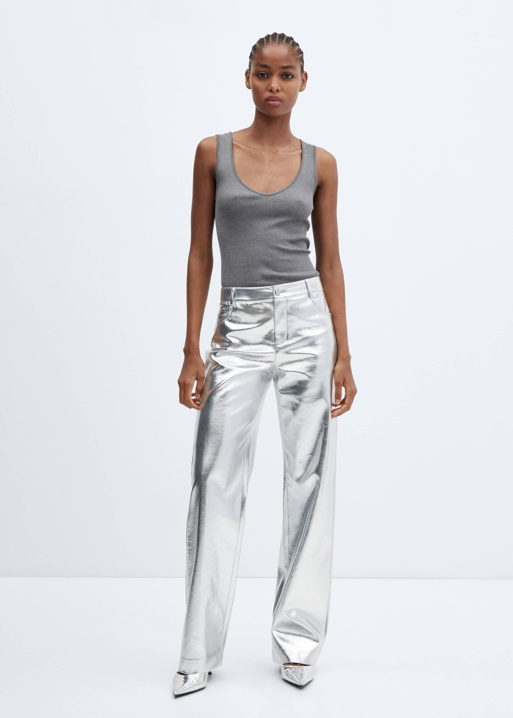Metallic faux-leather trousers - General plane