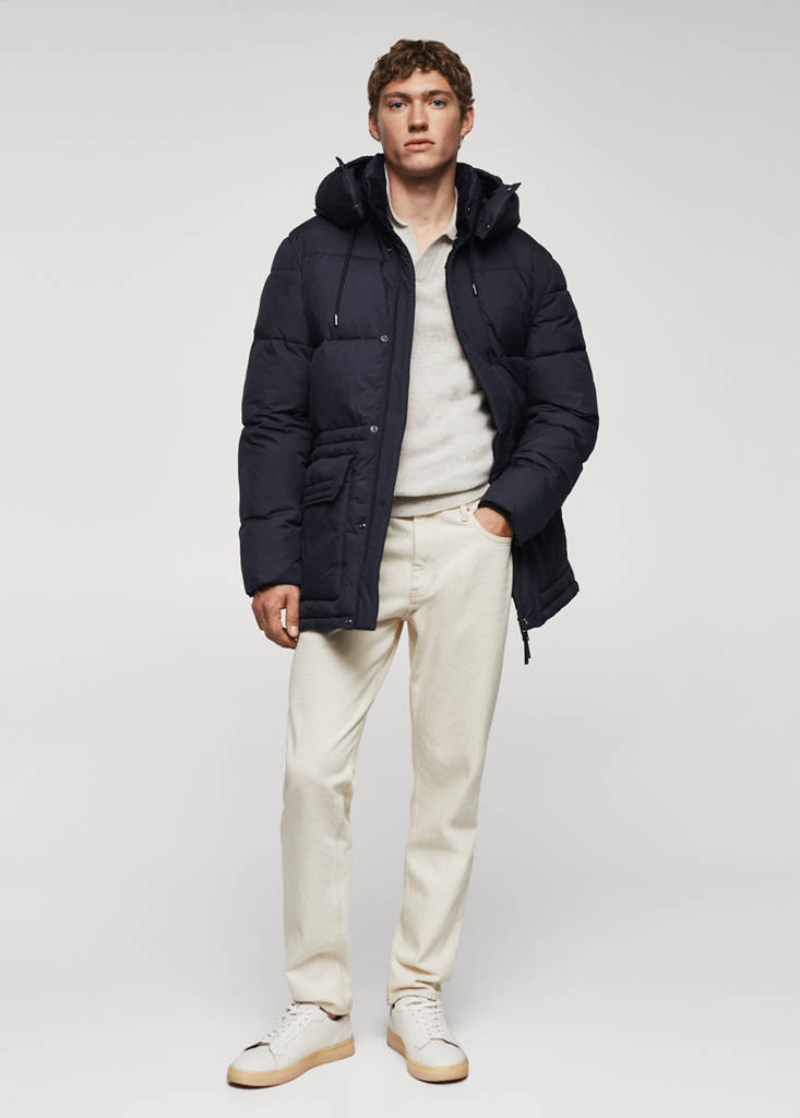 Water-repellent quilted parka — Ink Blue
