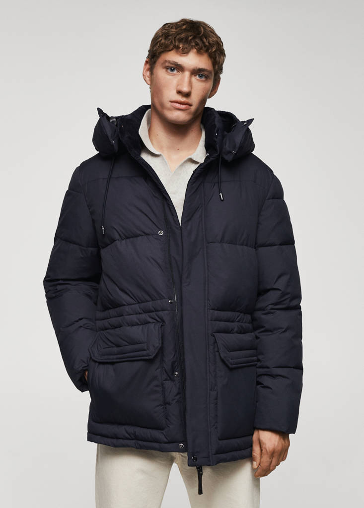 Water-repellent quilted parka — Ink Blue