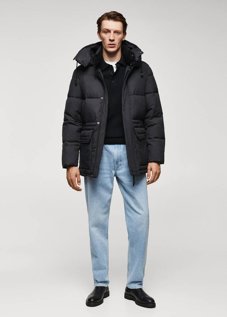 Water-repellent quilted parka — Charcoal