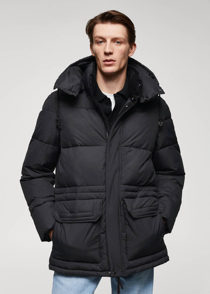 Water-repellent quilted parka — Charcoal