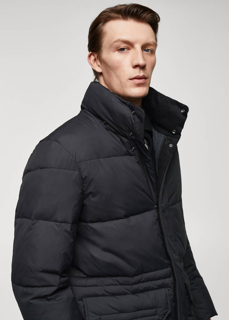 Water-repellent quilted parka — Charcoal