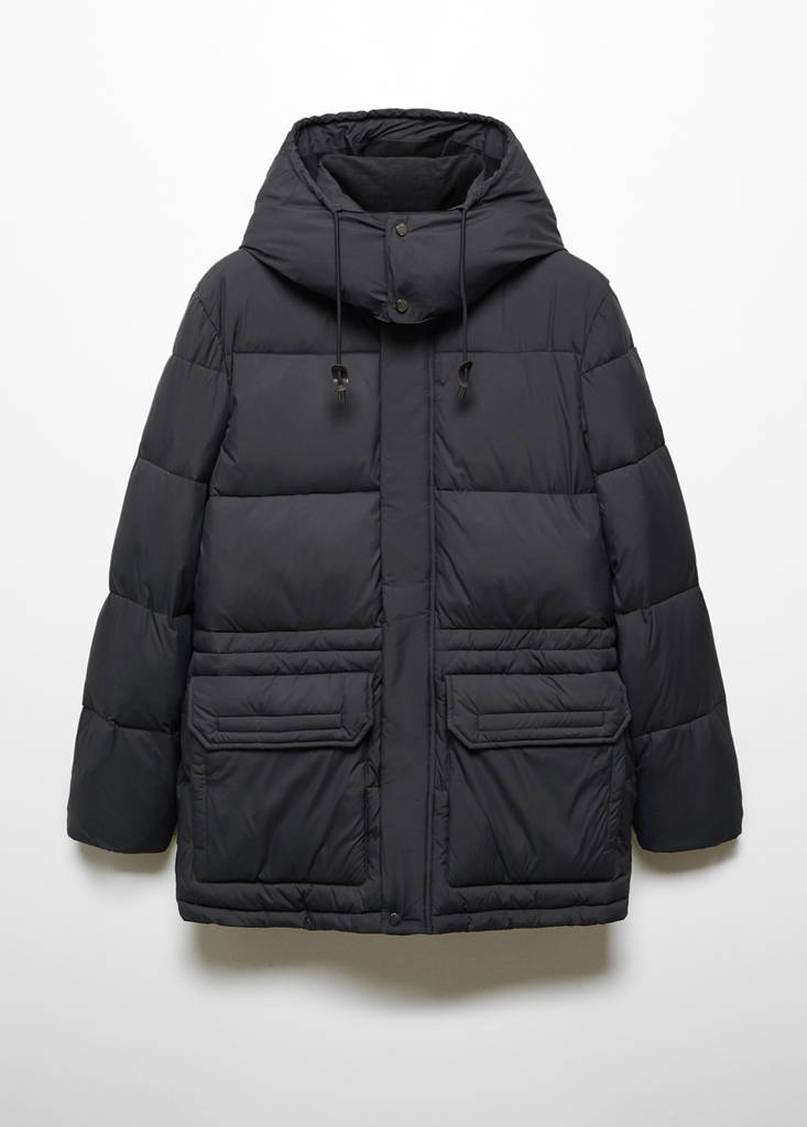 Water-repellent quilted parka — Charcoal