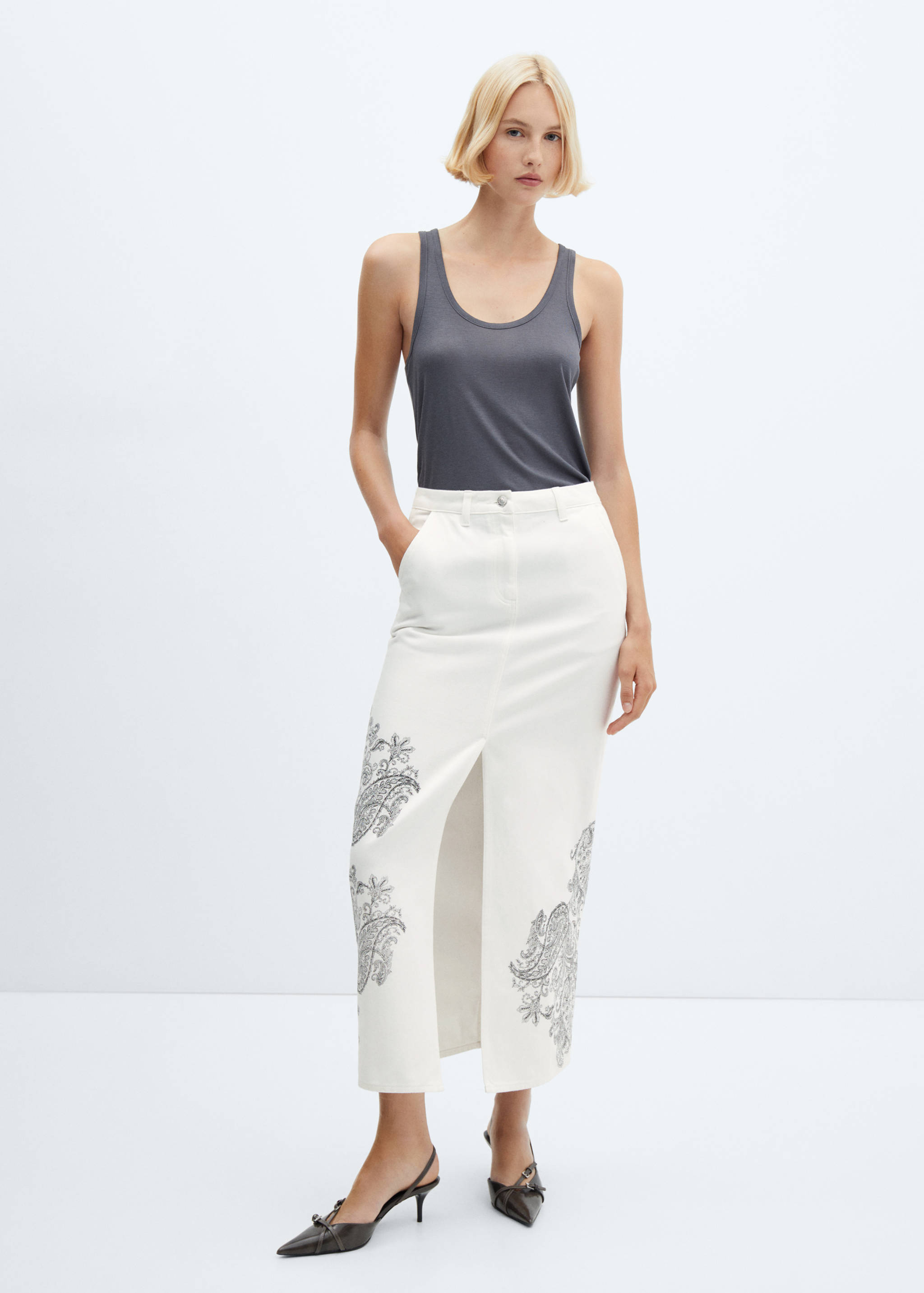 Paisley-print denim skirt - General plane