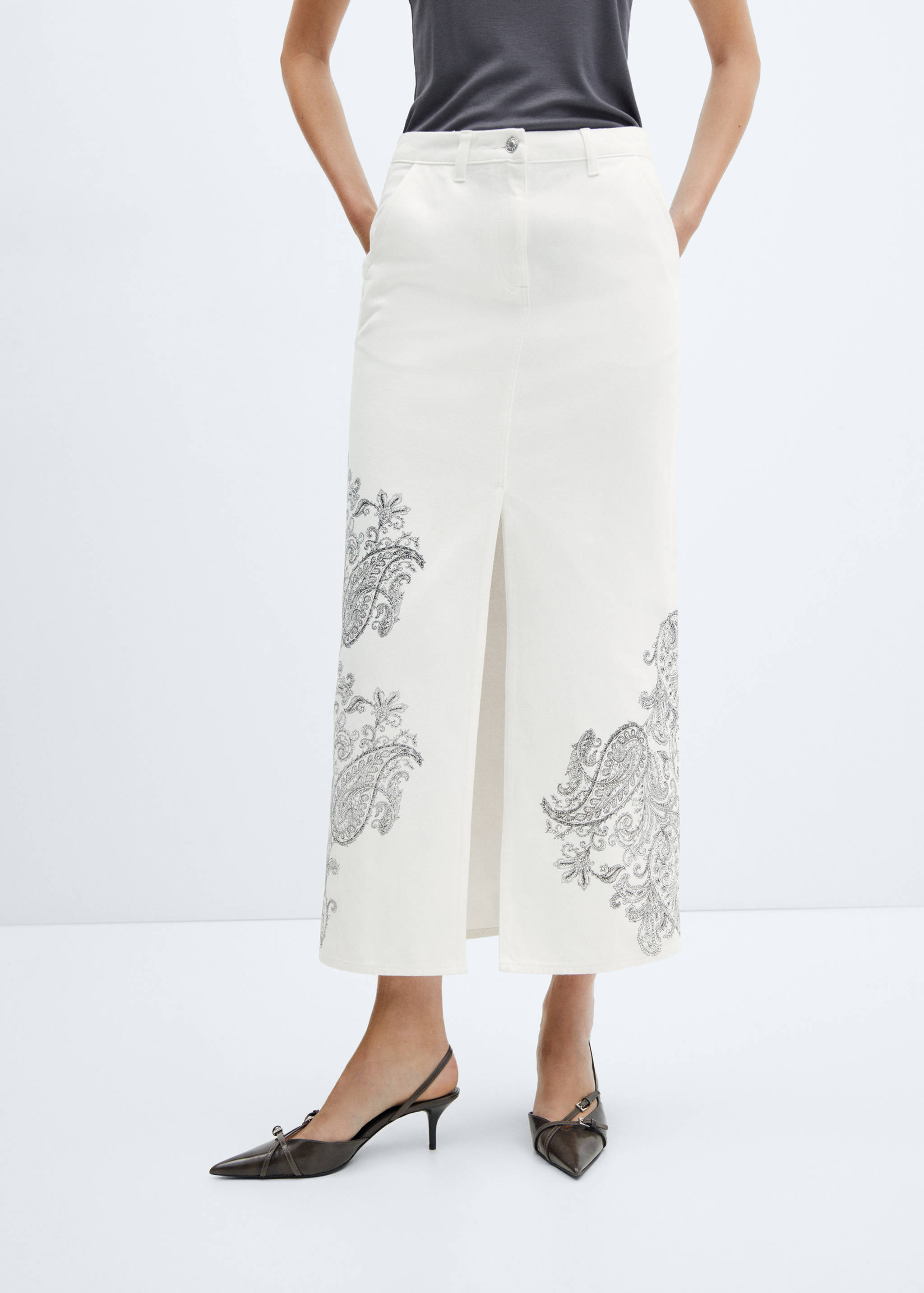 Paisley-print denim skirt - Medium plane