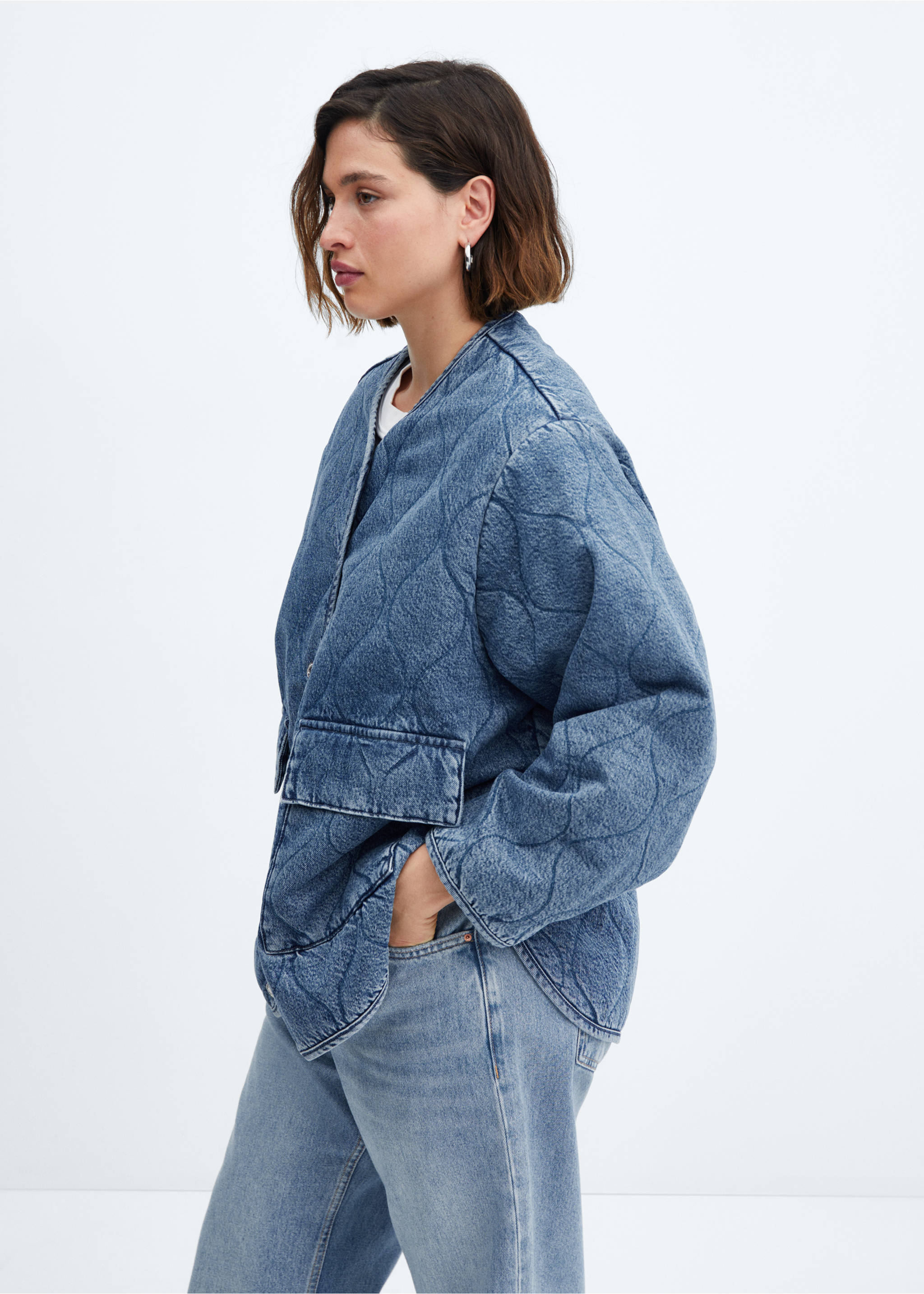 Denim padded jacket - Details of the article 5, Medium Blue. Ref: 57068270-00.