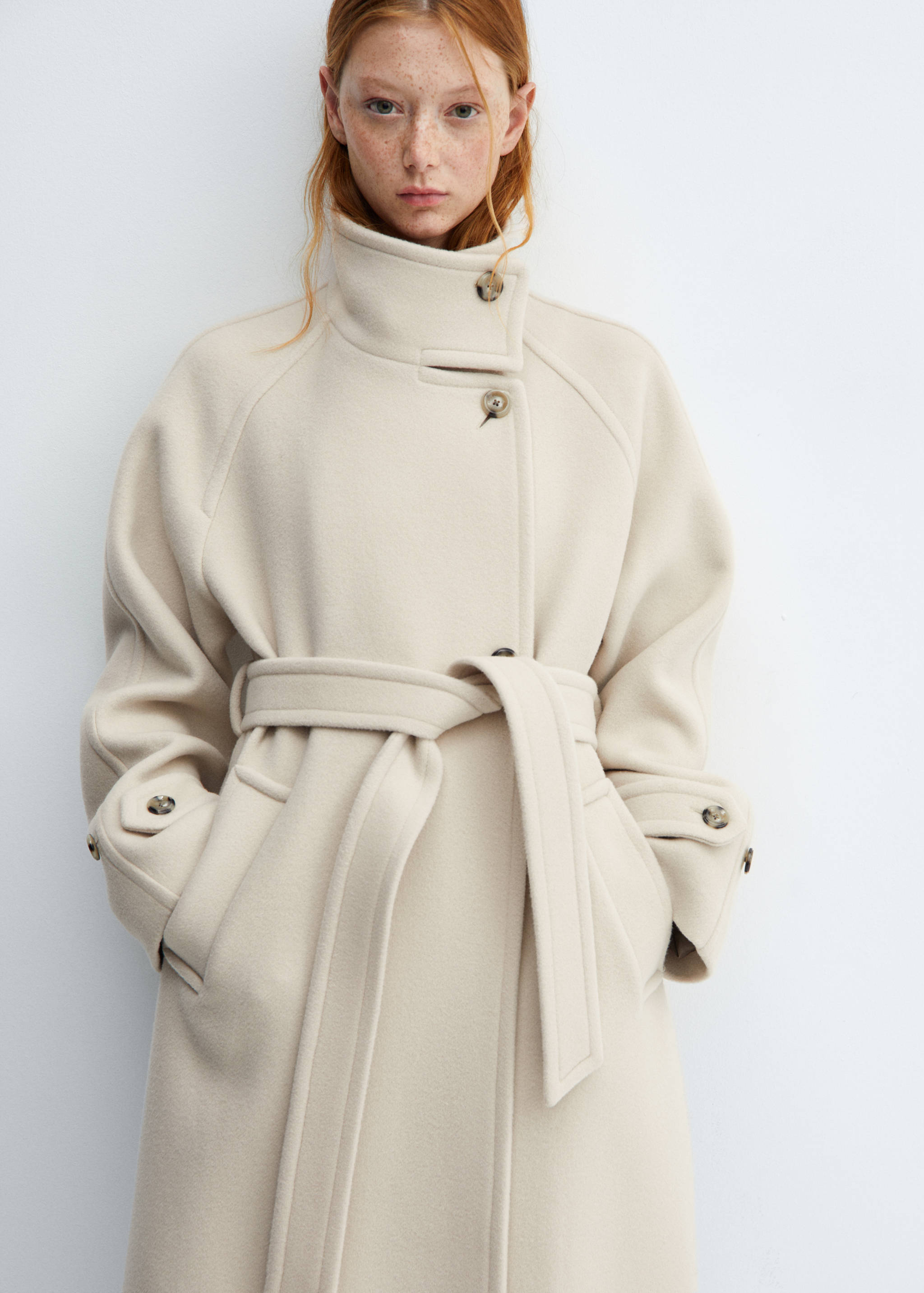 高领初剪羊毛大衣 - null