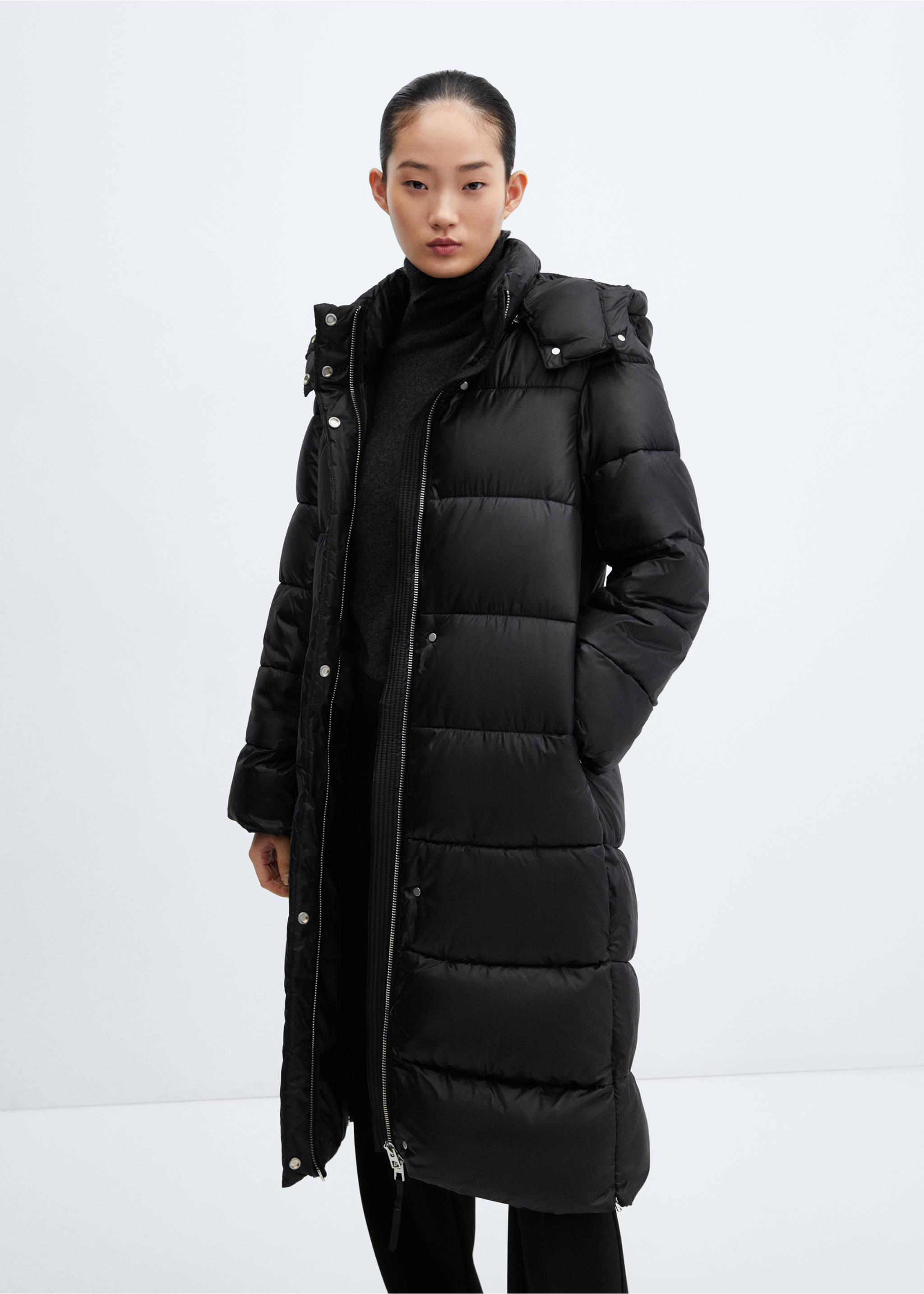 Anorak acolchado impermeable capucha - Plano medio, Negro. Ref: 57069079-00.