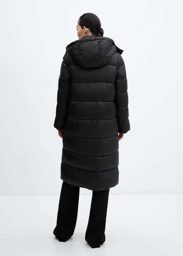 Water-repellent hood puffer coat — Black