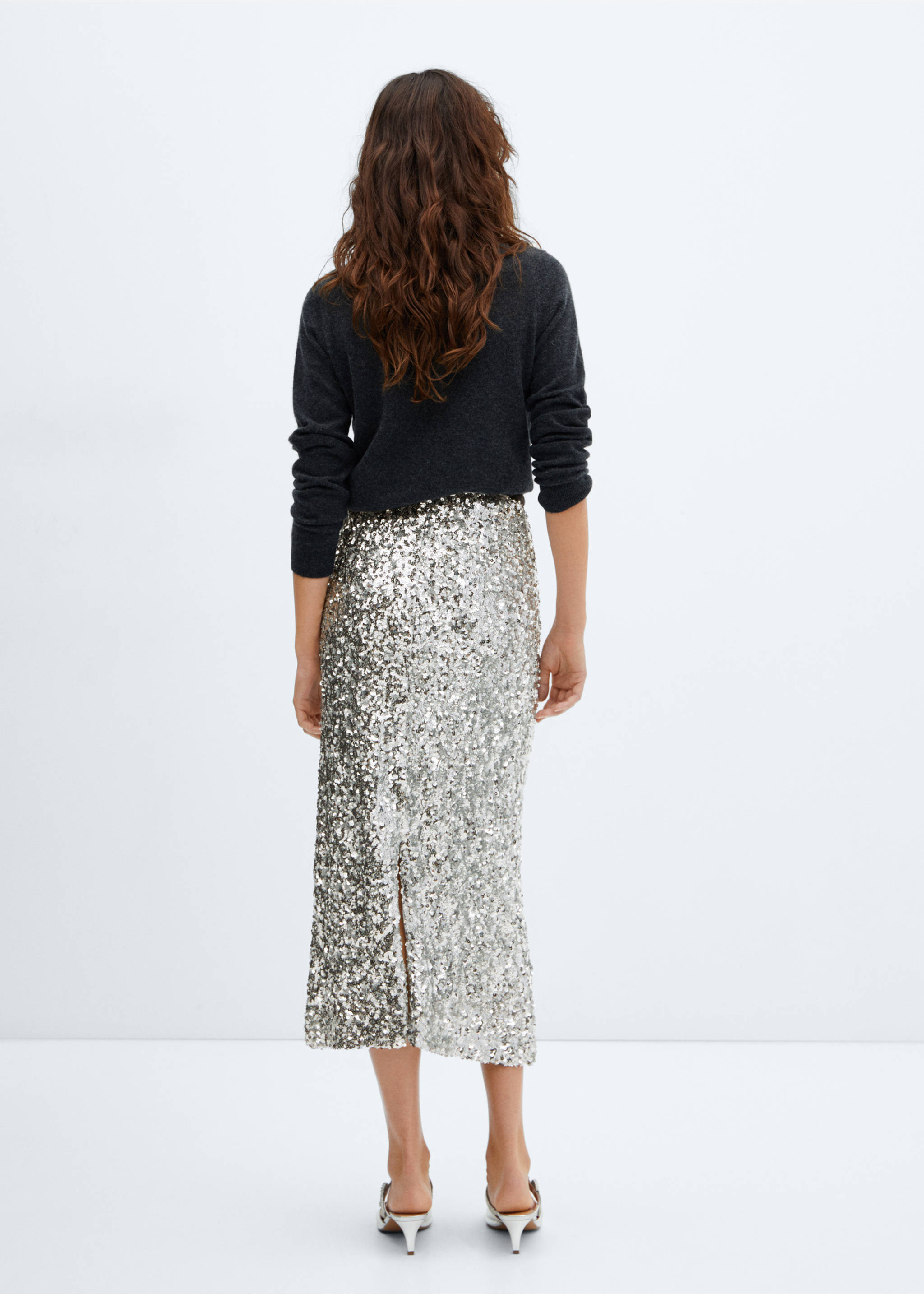 Sequin midi skirt - Reverse of the article, Silver. Ref: 57069104-00.