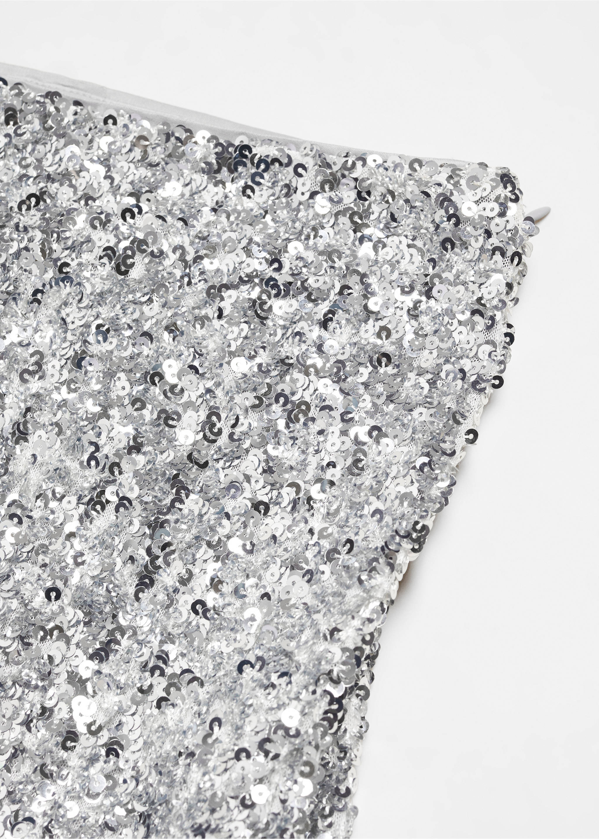 Sequin midi skirt - Details of the article 8, Silver. Ref: 57069104-00.