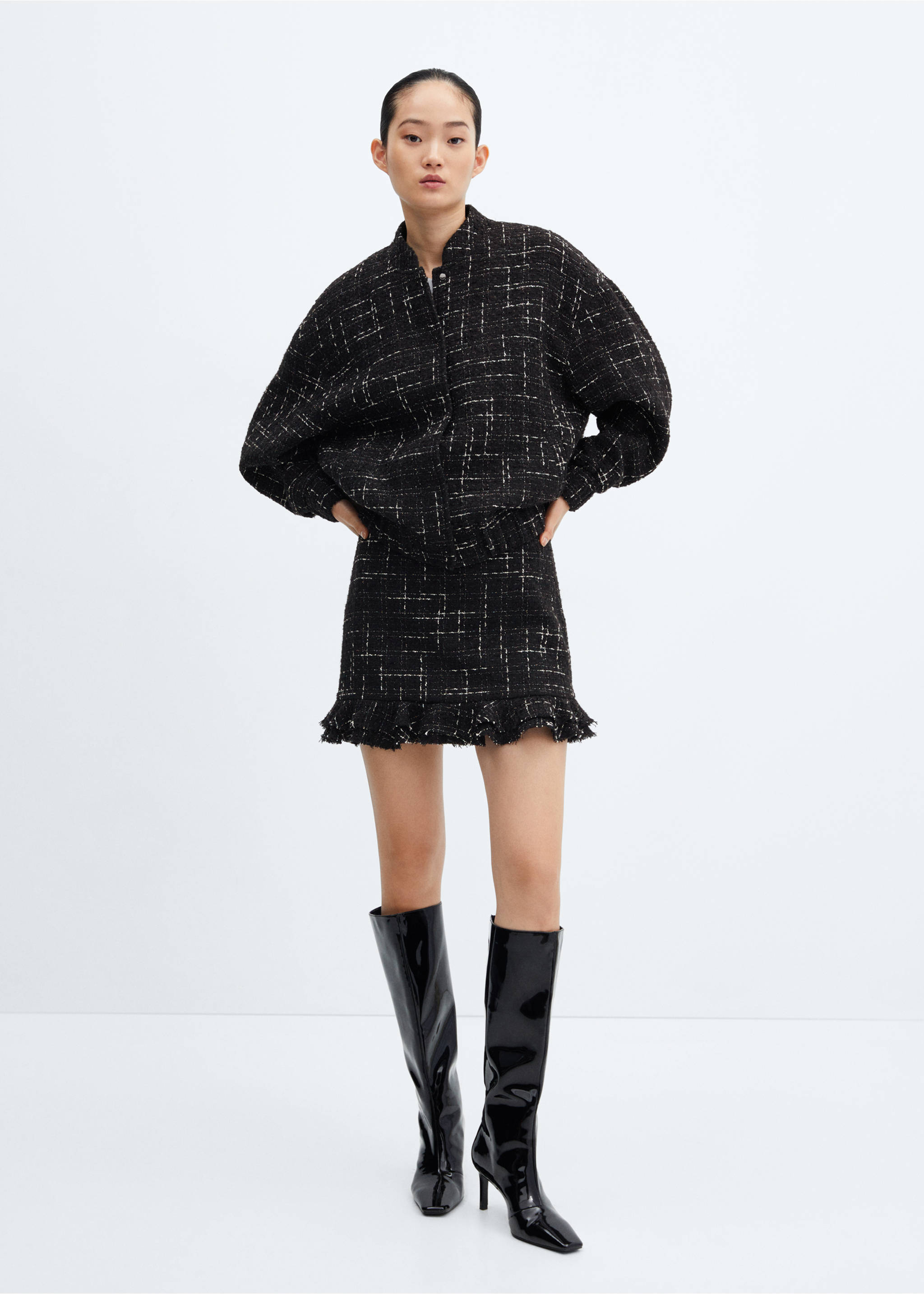 Chaqueta bomber tweed - Plano general, Negro. Ref: 57069223-00.