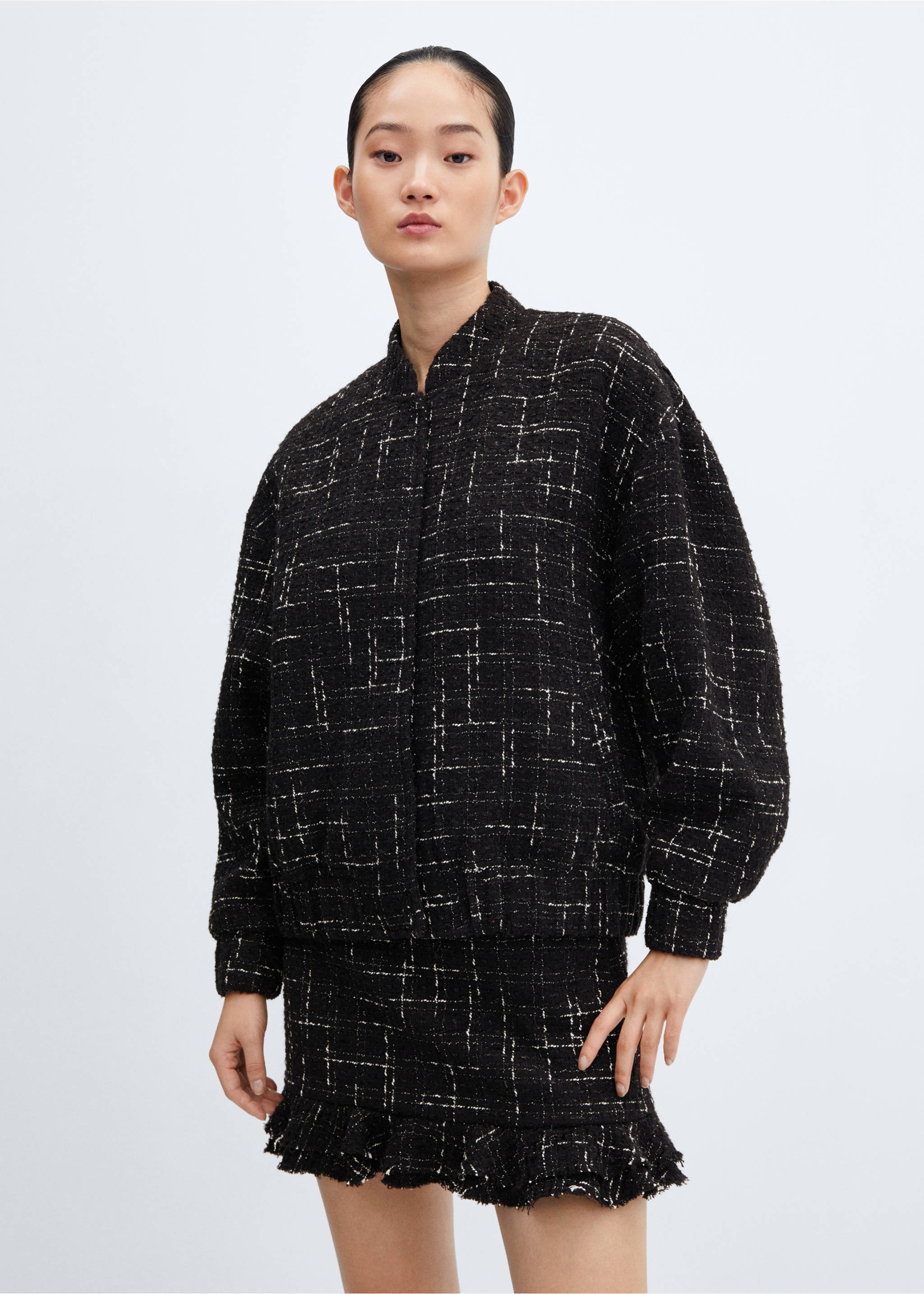 Chaqueta bomber tweed - Plano medio, Negro. Ref: 57069223-00.