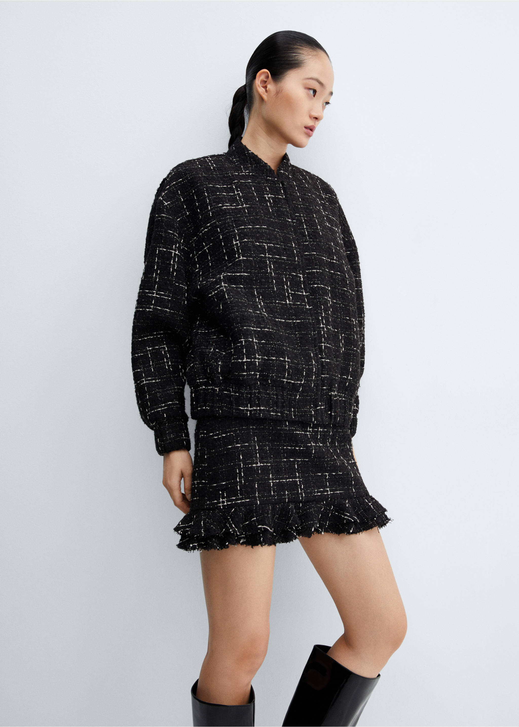 Chaqueta bomber tweed - Detalle del artículo 2, Negro. Ref: 57069223-00.