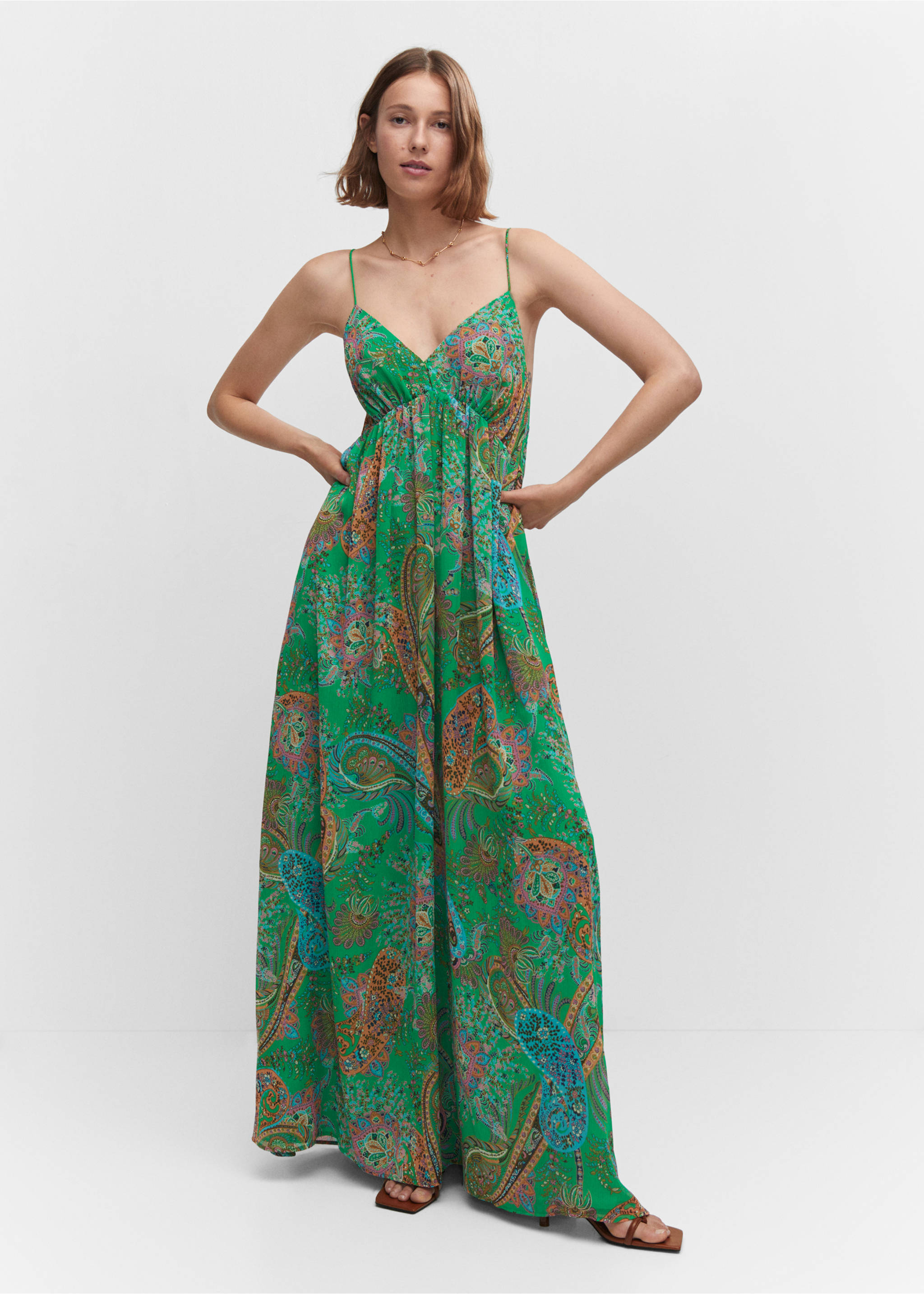 Open back printed dress - General plane, Green. Ref: 57071114-00.