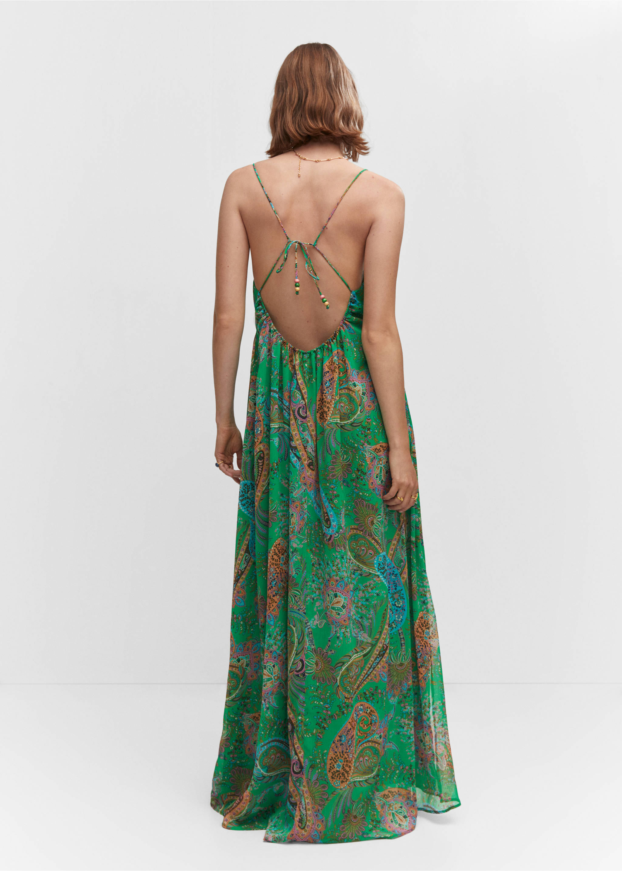 Open back printed dress - Reverse of the article, Green. Ref: 57071114-00.